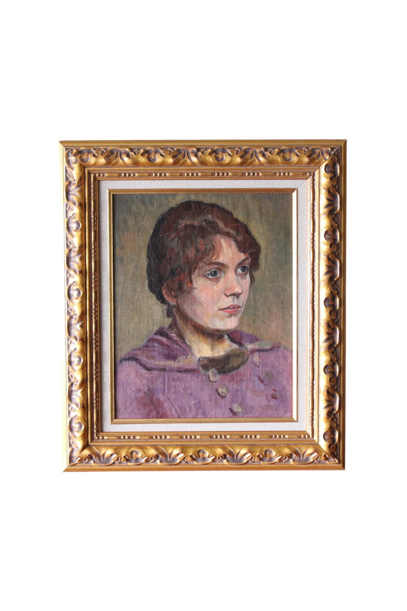 Unknown Portrait Painting – Frauenporträt postimpressionistisches französisches weibliches Original-Ölgemälde