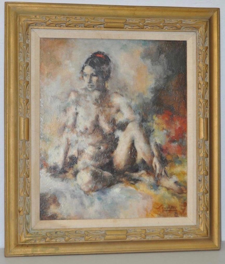 Unknown Figurative Painting - Vintage Figural Nude Oil Painting c.1974