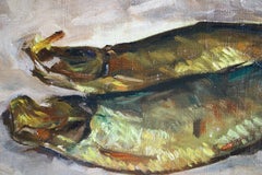 Vintage Fish Still Life Oil Painting, Original Painting of Herrings and Lemon