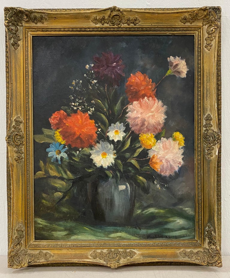 Unknown Still-Life Painting - Vintage Floral Still Life Oil Painting C.1940s