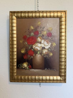 Vintage Floral Still Life Oil Painting Roses Signed Framed Classic Bouquet
