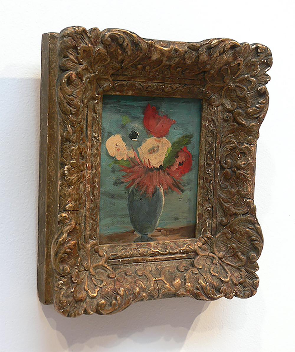Vintage Flower Painting with Antique Frame - Brown Still-Life Painting by Unknown