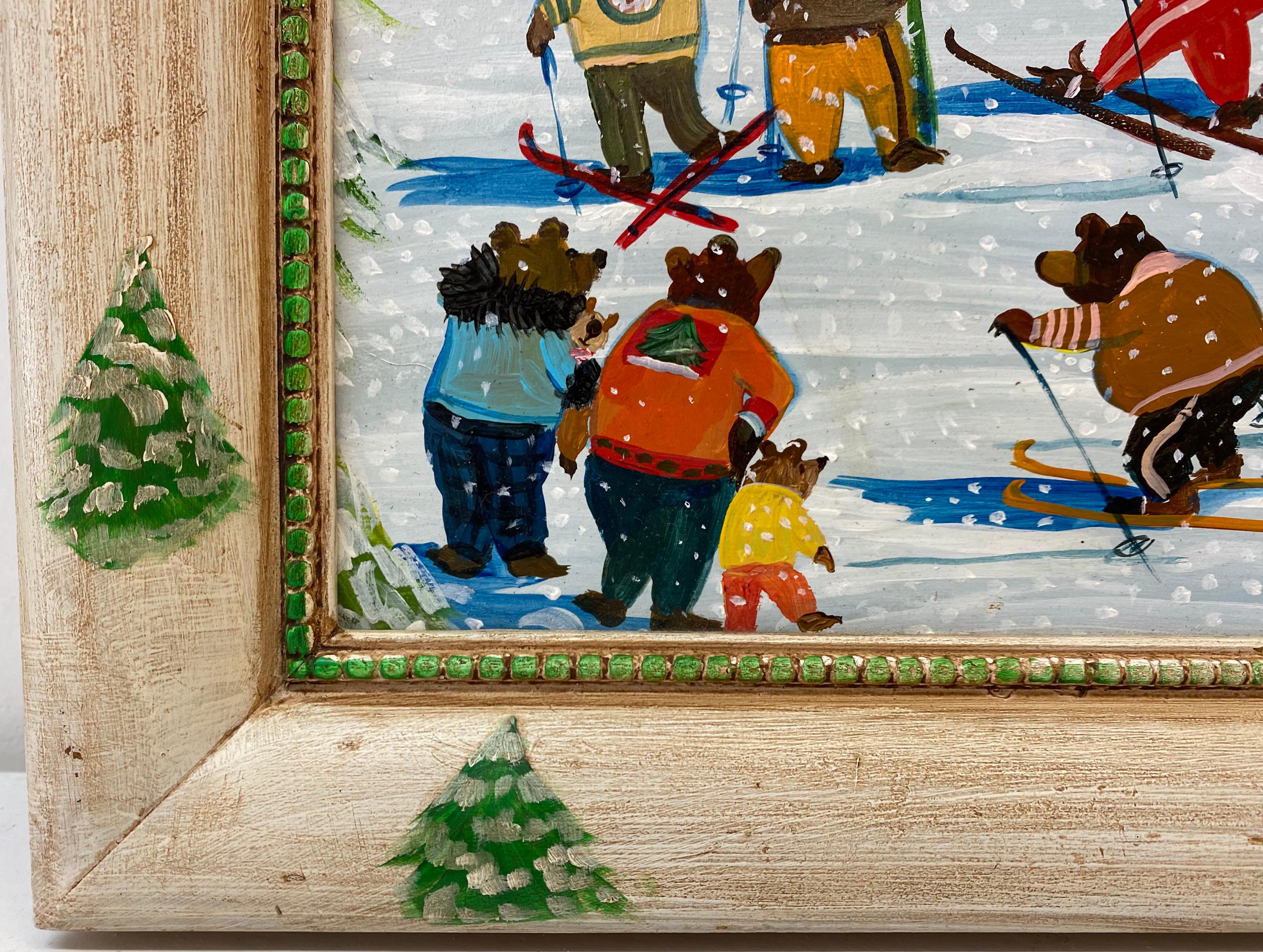 Vintage Folk Art Bears on the Slopes Original Oil Painting 20th C.

Original oil on panel

Dimensions 11.5