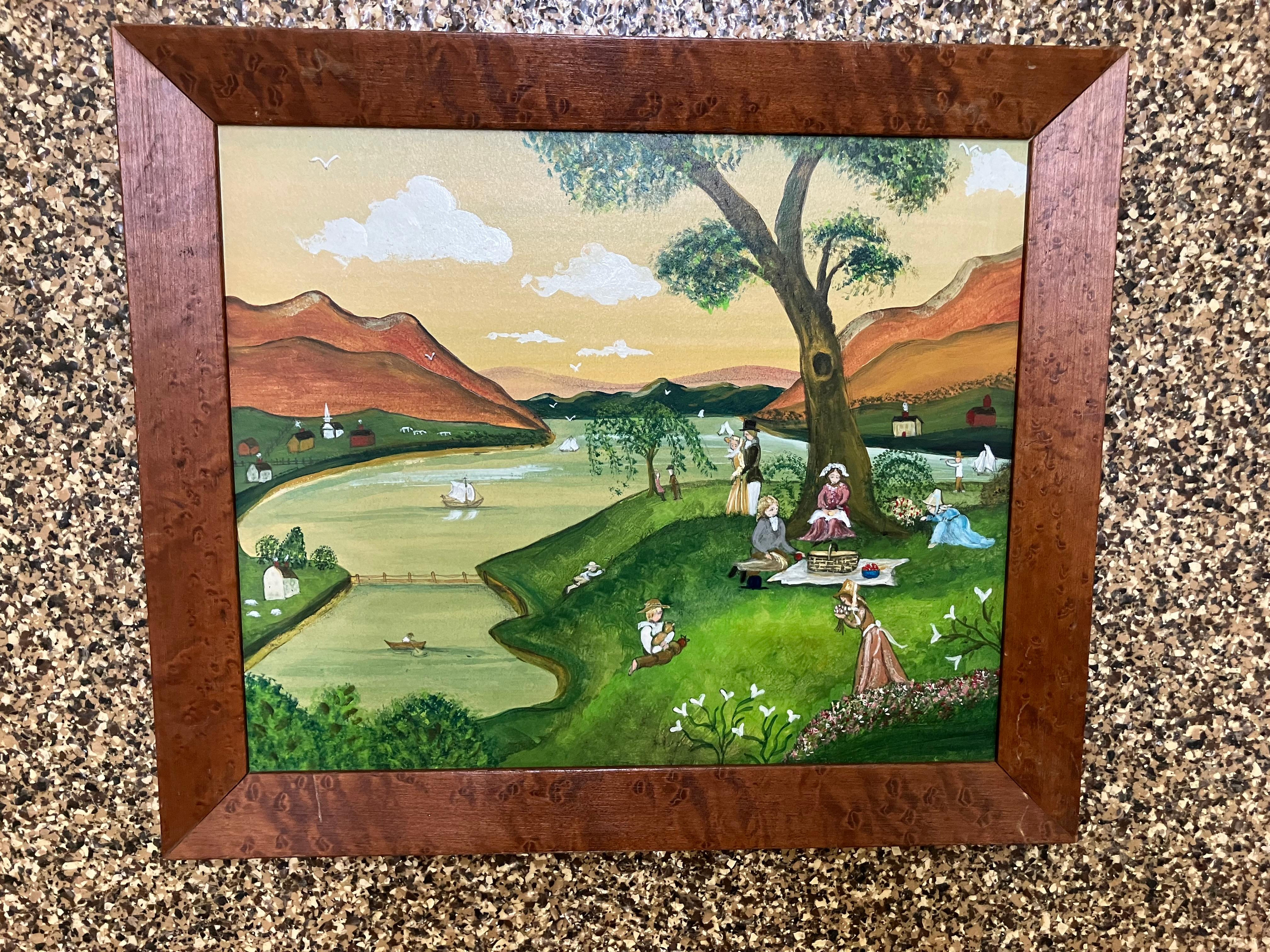Vintage-Volkskunst-Gemälde – Painting von Unknown