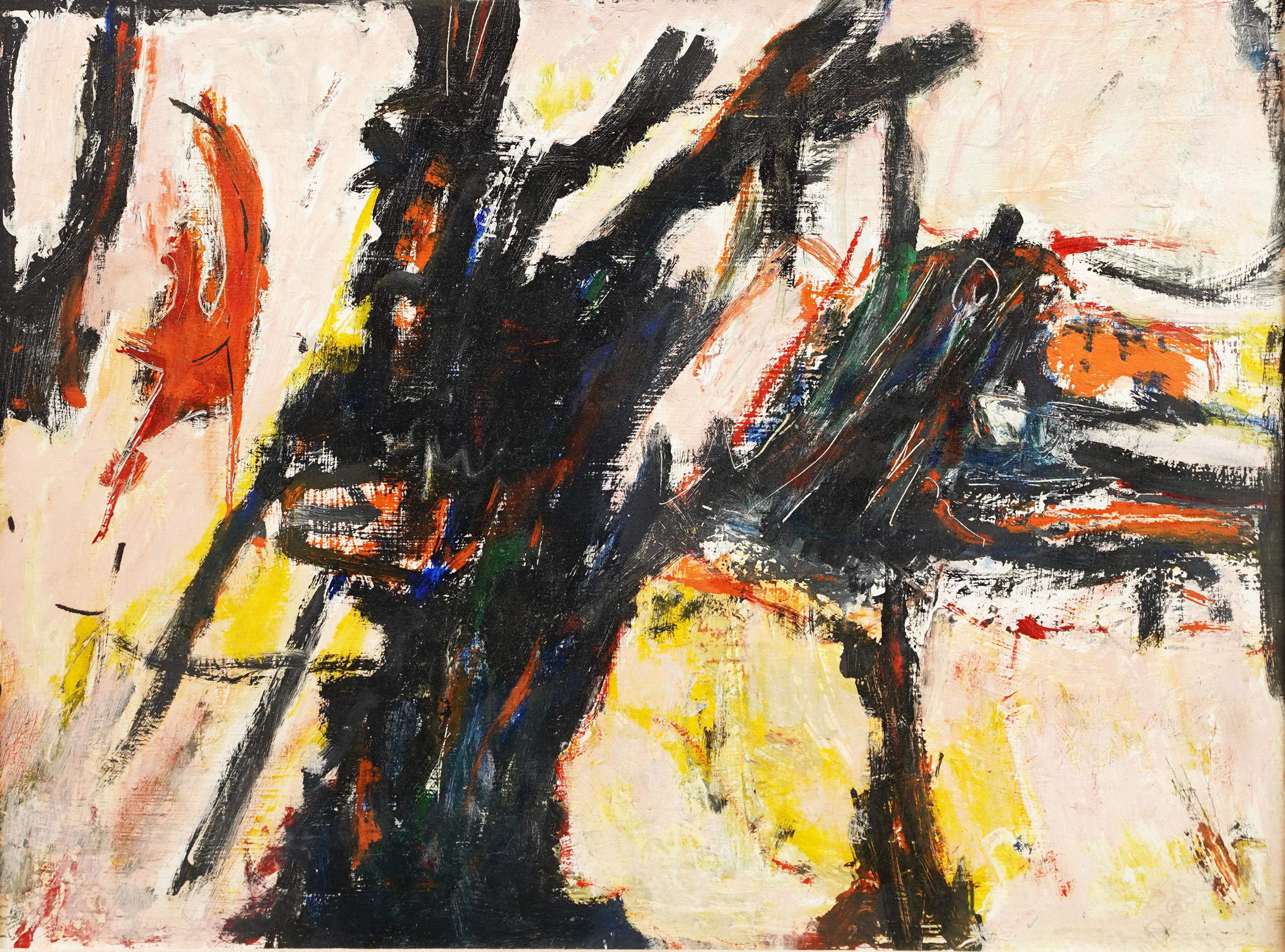 Vintage Framed Signed American Modernist Abstract Expressionist Oil Painting 1