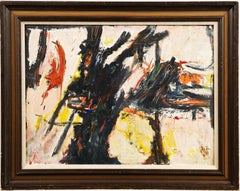 Peinture à l'huile expressionniste abstraite moderniste américaine vintage encadrée et signée