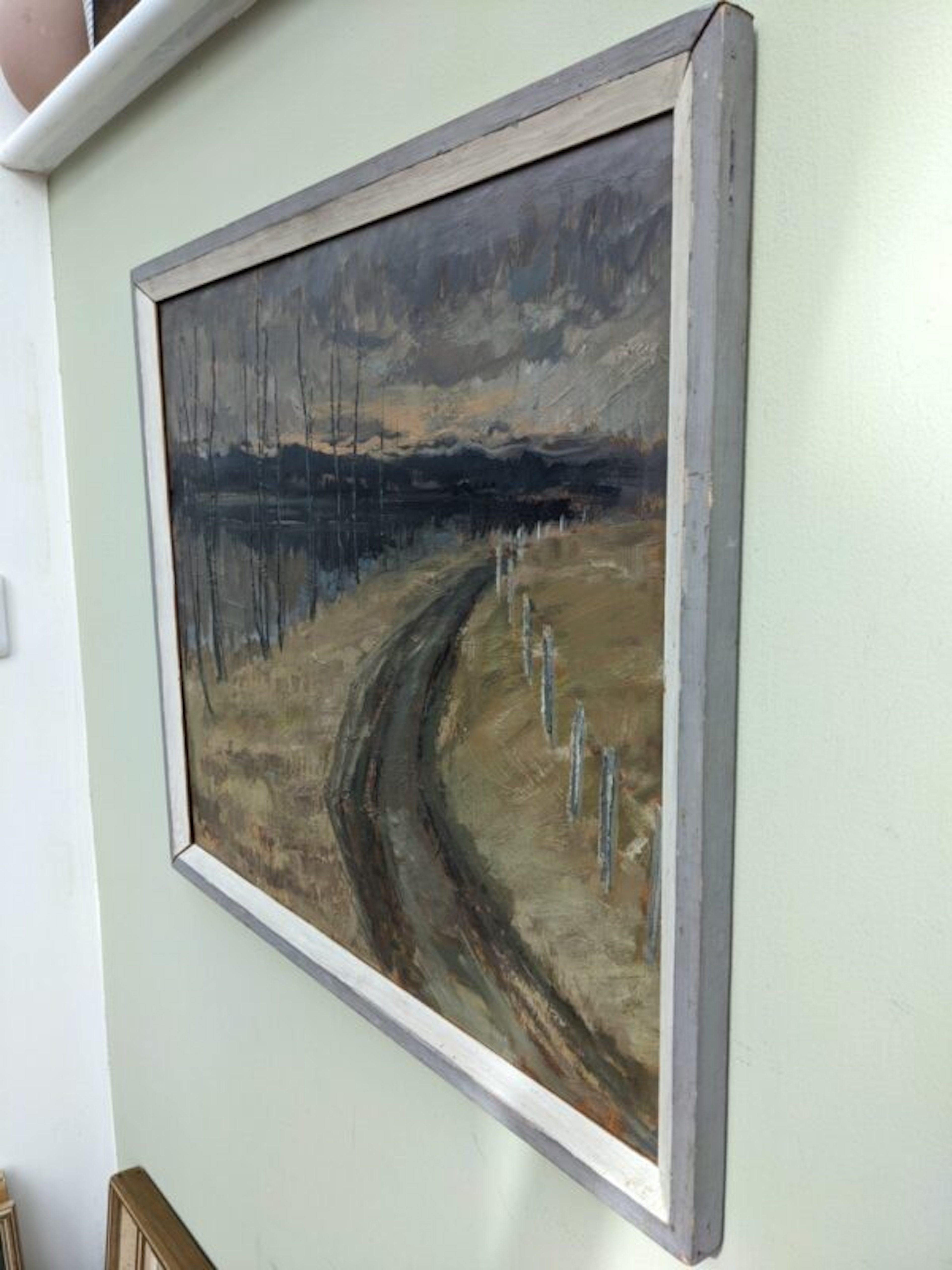 Pintura al óleo de paisajes expresionistas suecos con marco vintage - River Road 1