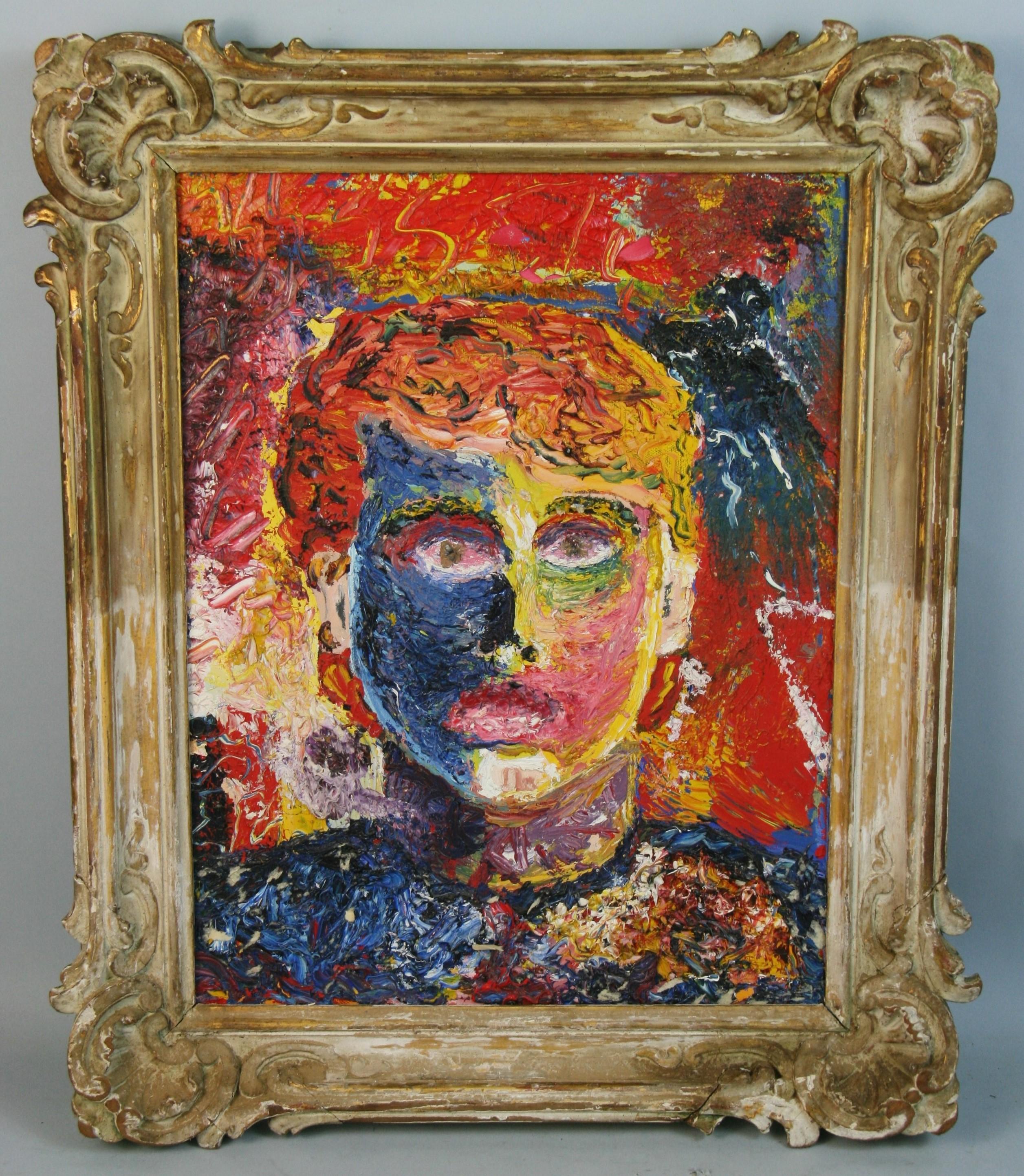 5050 Heavy impasto figurative oil painting
Set in a hand carved 19th century wood frame
Image size 17.5x 13.5
