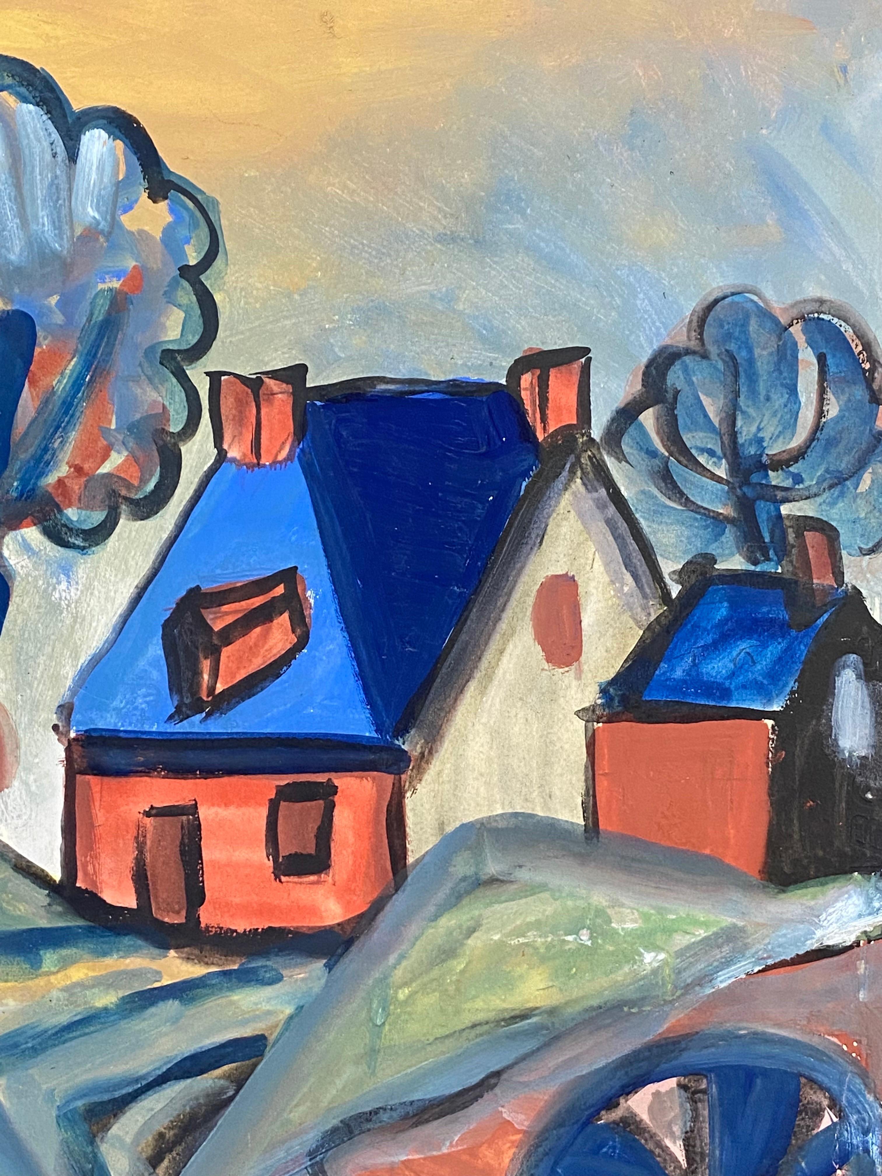 Abstracto francés vintage de ciudad, vibrante ciudad francesa - Painting de Unknown