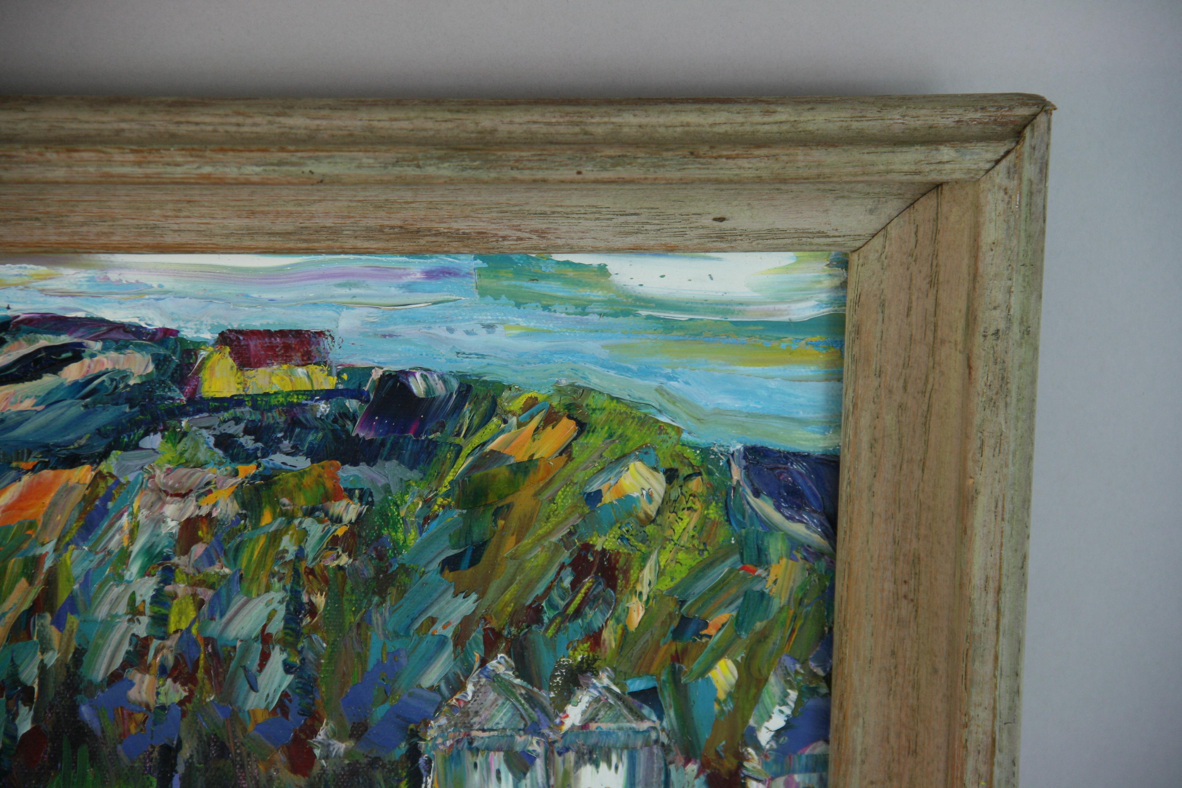 Vintage French Beach Scene Óleo Impasto 