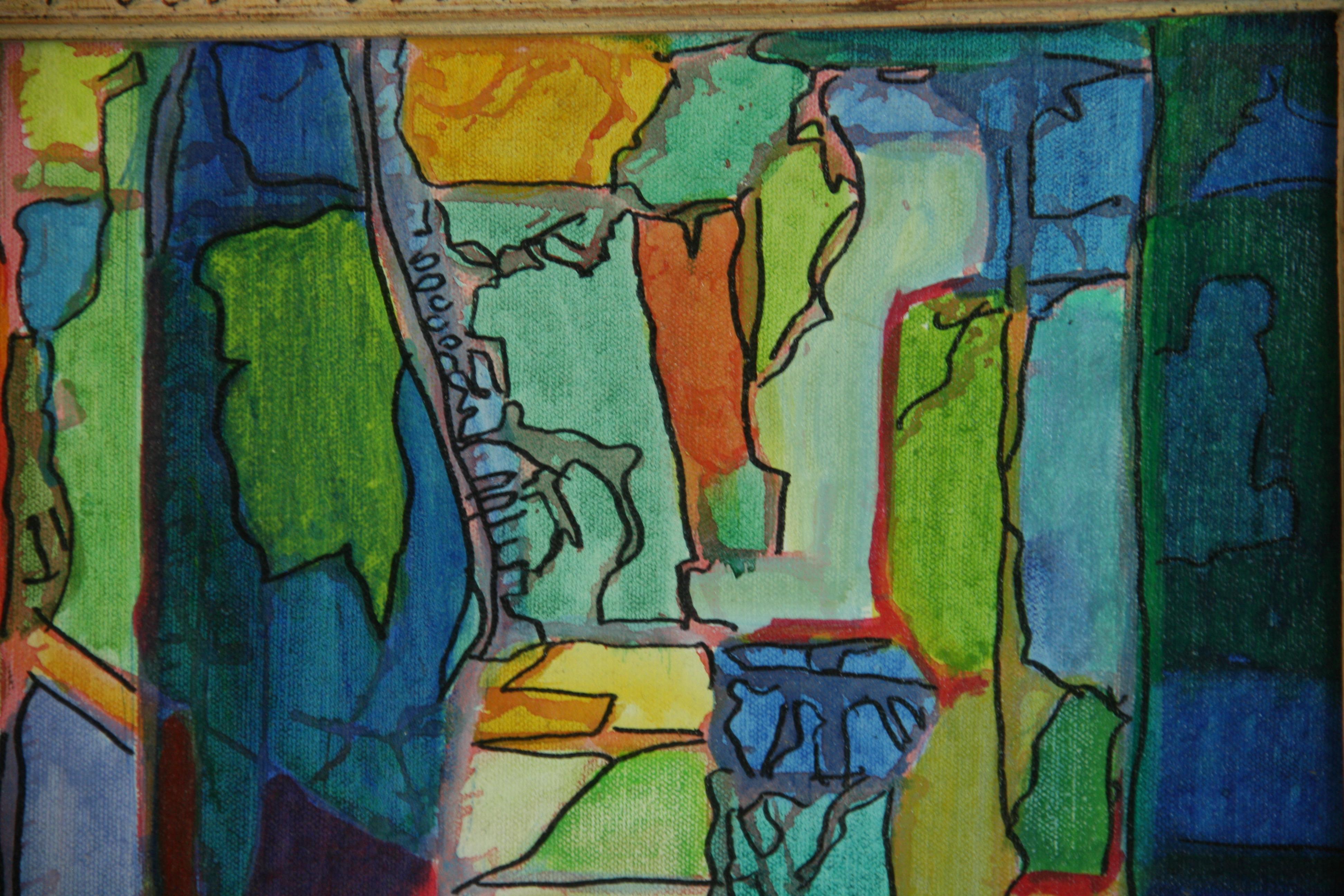 Vintage Französisch Cubic Bunte Landschaft im Angebot 1