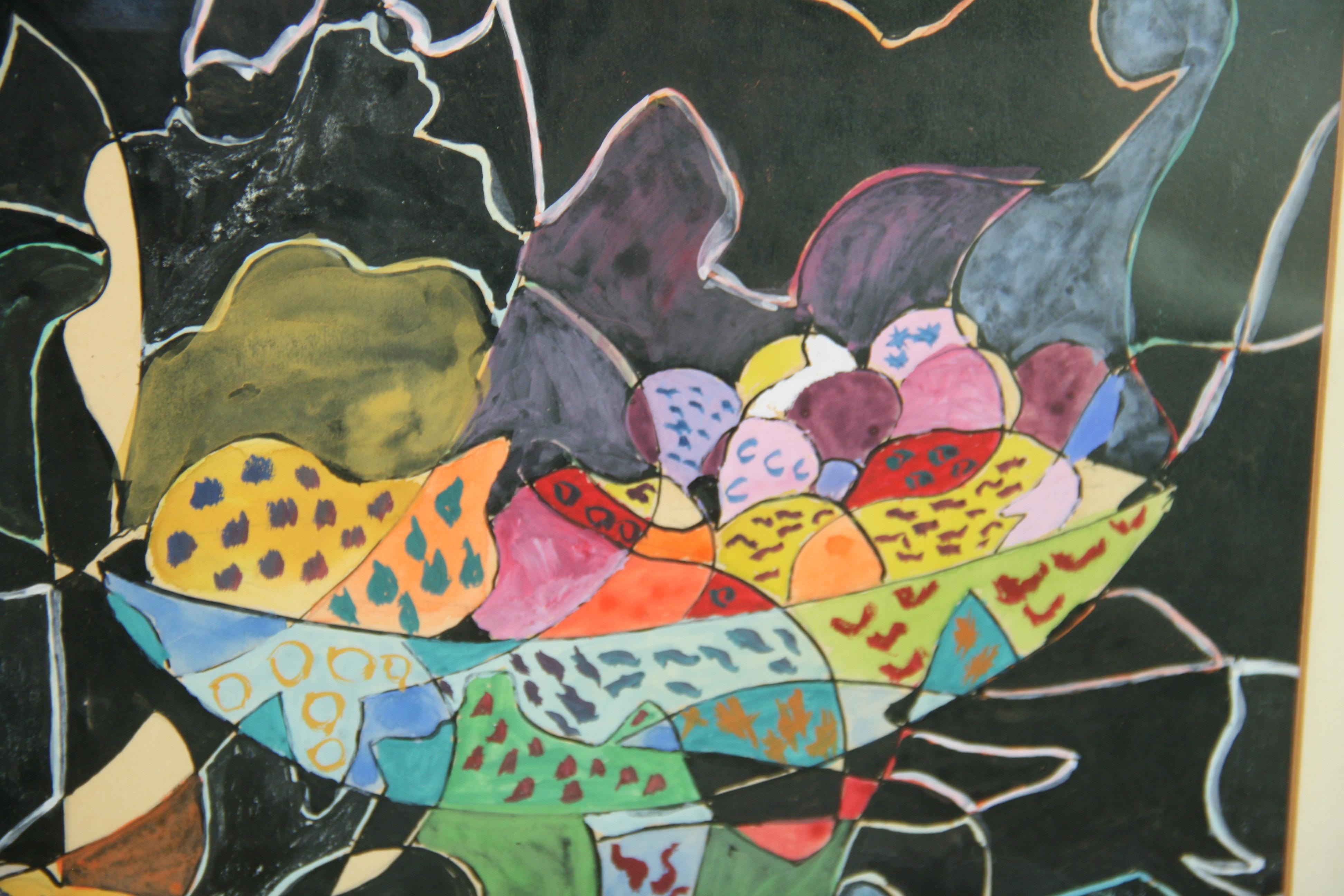 Vintage French Fauvist Fruits and Flowers Table Selling signed M.Colton 65 For Sale 6