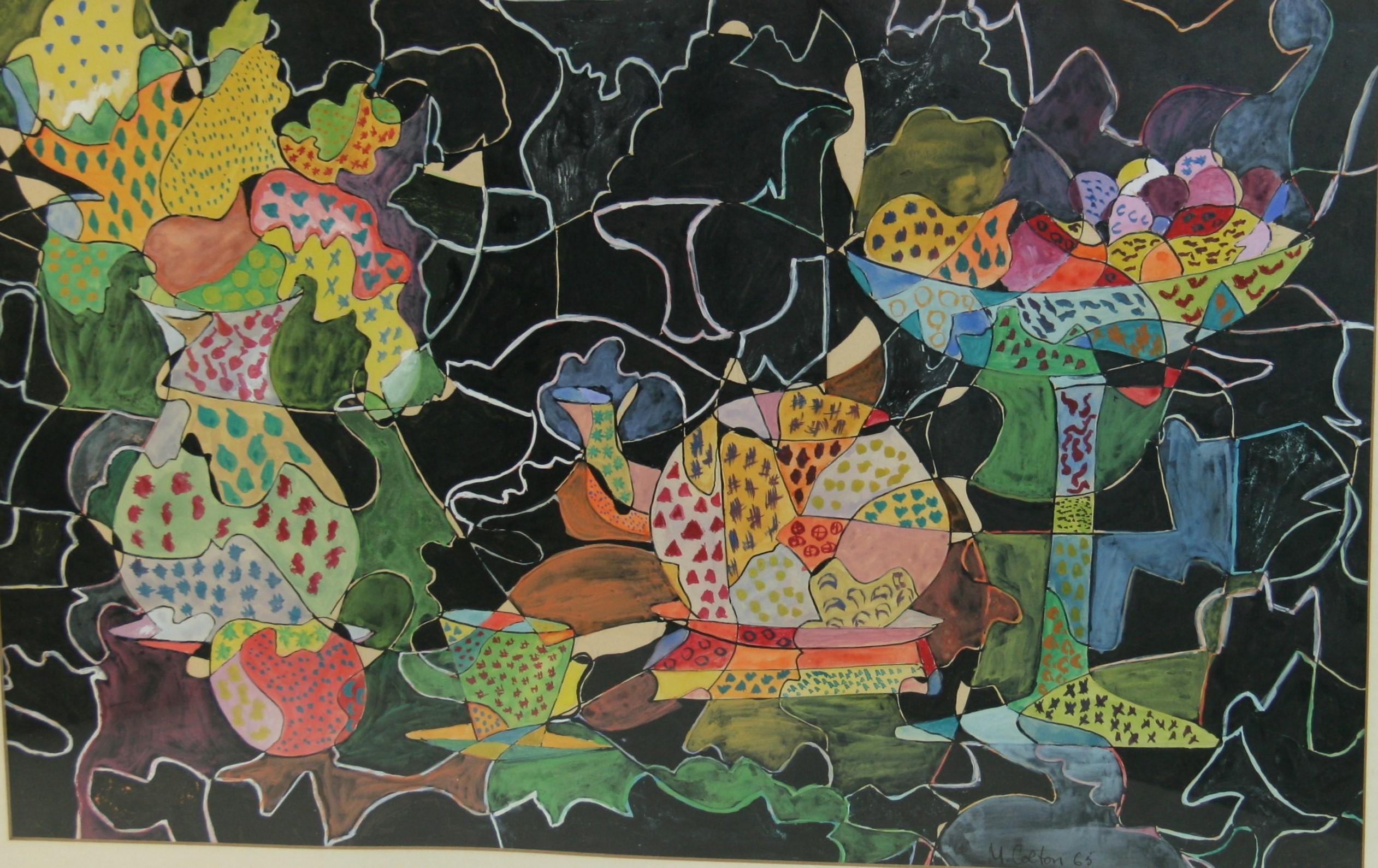 Vintage French Fauvist Fruits and Flowers Table Selling signed M.Colton 65 - Painting by Unknown