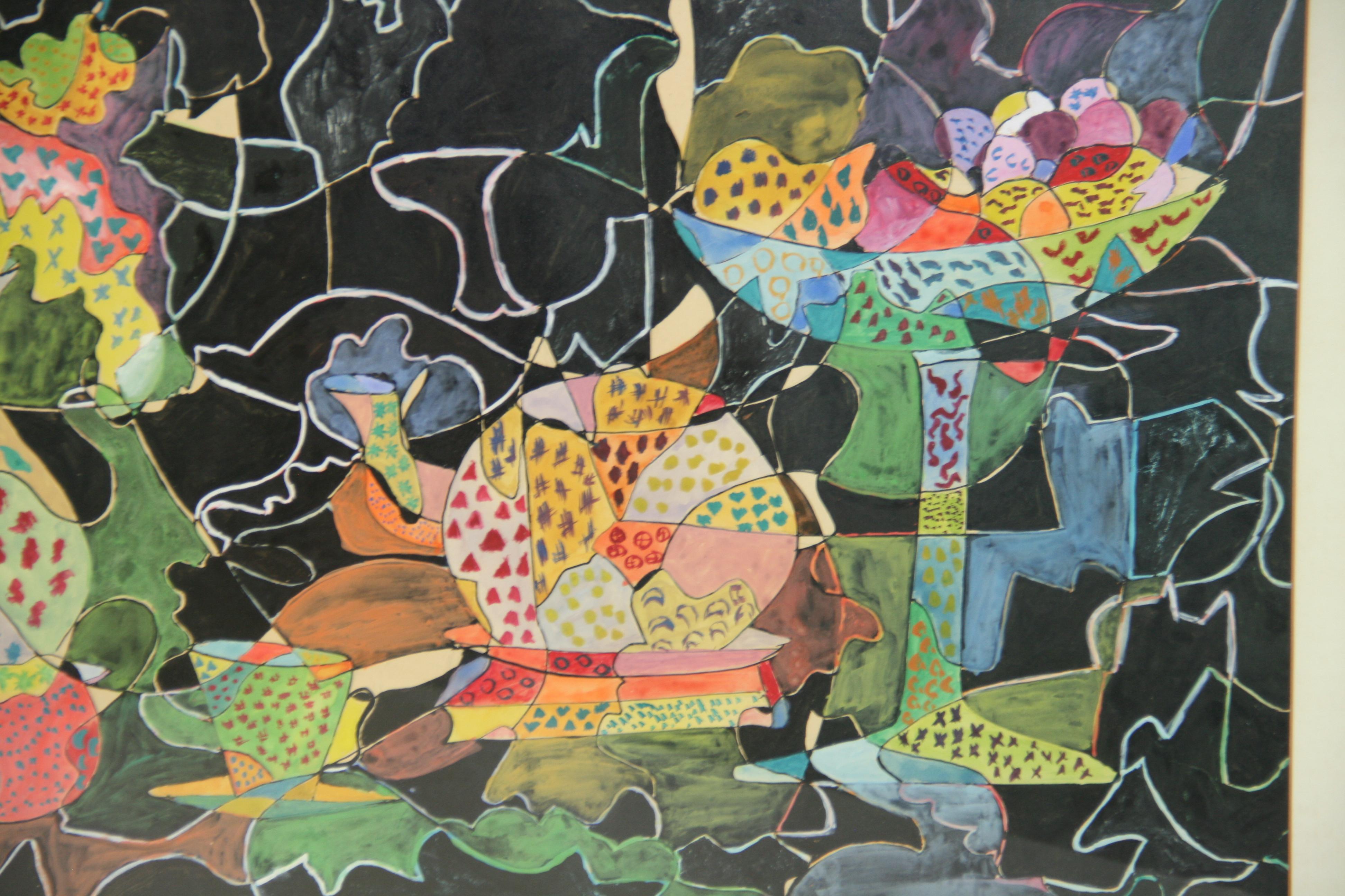 Vintage French Fauvist Fruits and Flowers Table Selling signed M.Colton 65 For Sale 1