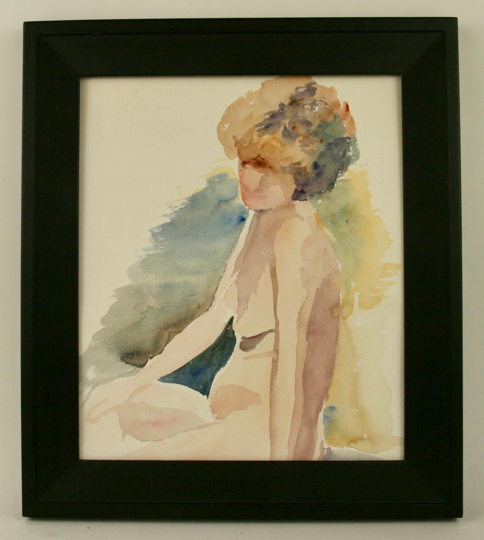 Historisches französisches Aktgemälde einer Frau, Acryl auf Papier, CIRCA 1970