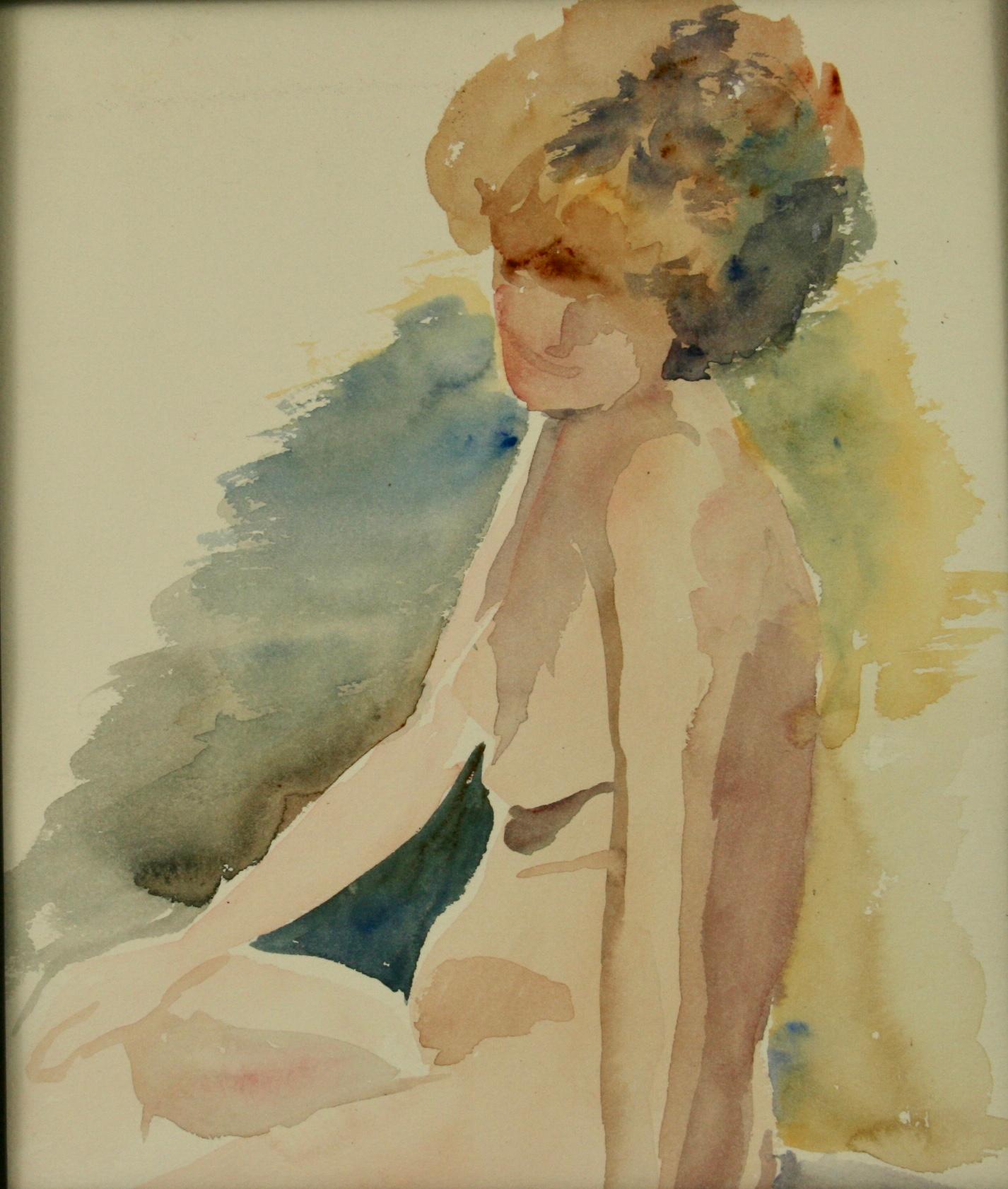 Vintage French Female Posing Nude Circa 1970 - Painting by Unknown