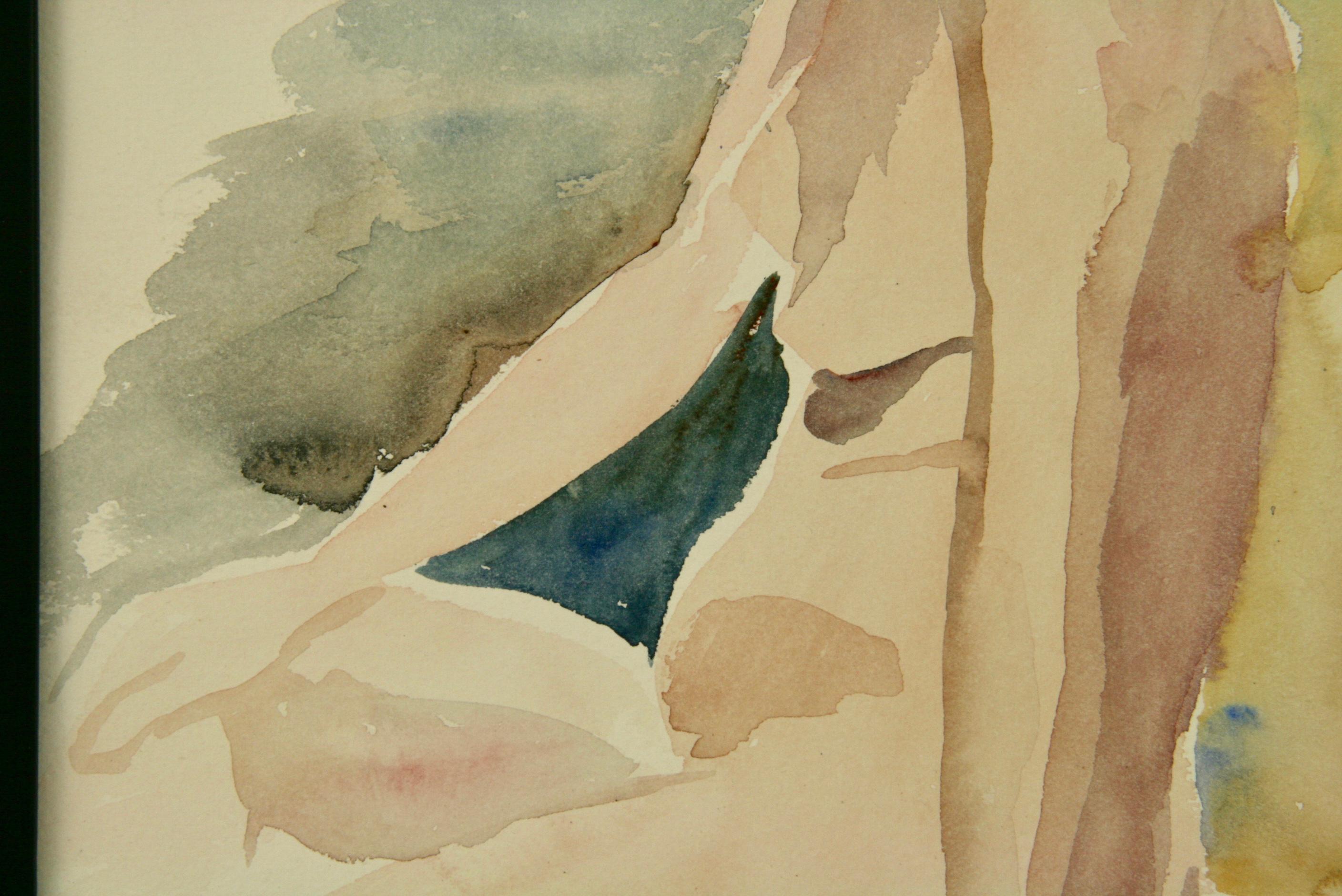 Vintage French Female Posing Nude Circa 1970 - Beige Nude Painting by Unknown