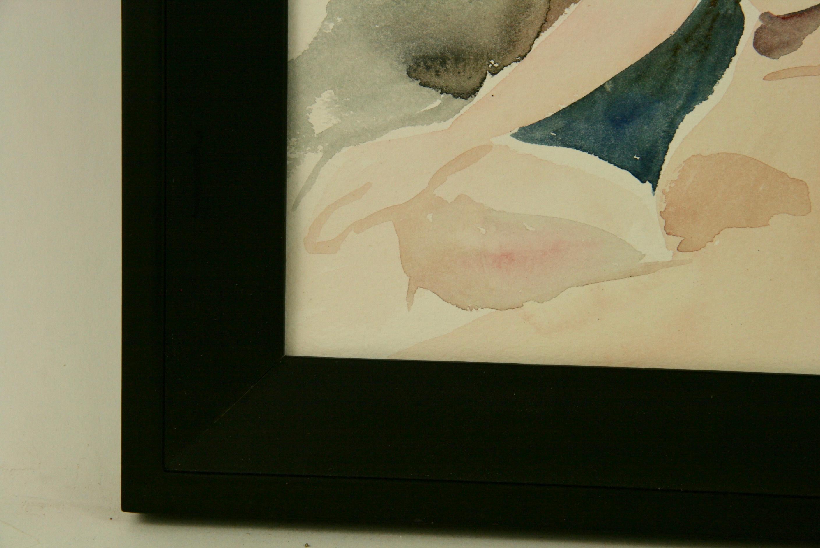 #5-3125 Female Nude, vintage  acrylic on paper applied on board displayed in a  new black wood frame
Unsigned
Image size 12 H x 10 W