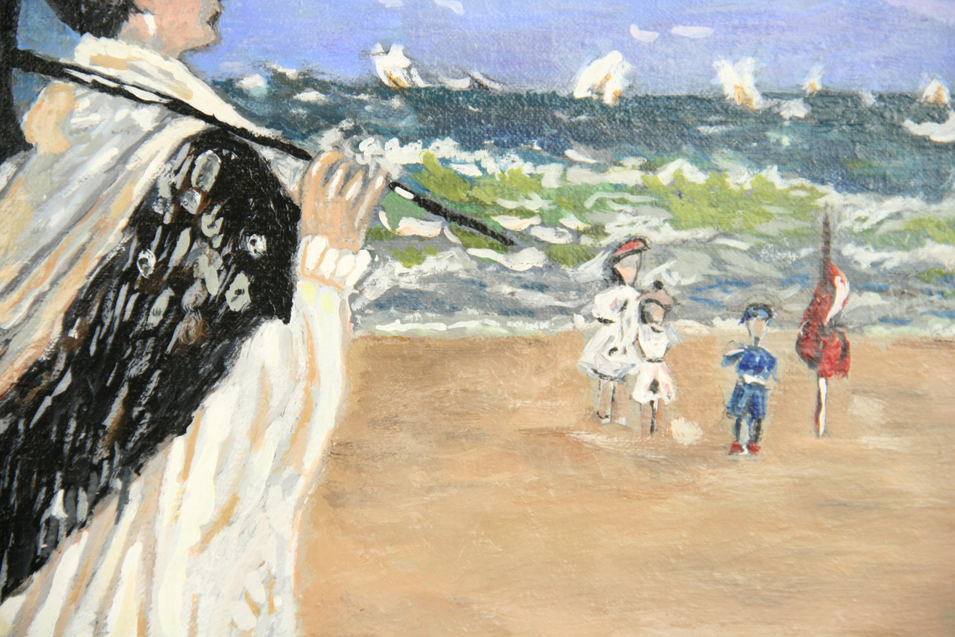 Mujer Impresionista Francesa Vintage  Figurativo  Playa Paisaje marino Óleo   Pintura - Figurative Painting Marrón de Unknown