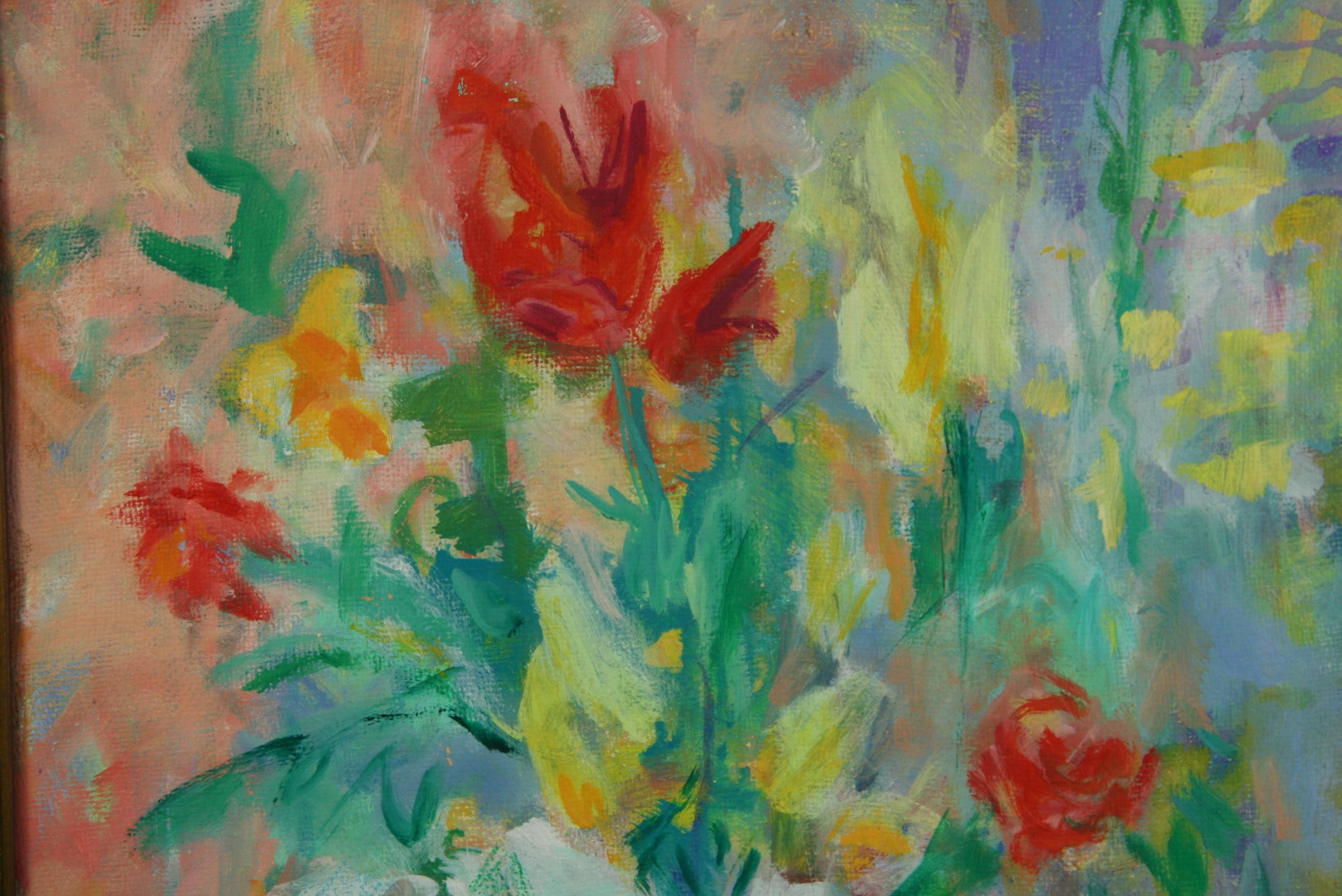 Vintage Französisch Impressionist Floral  Stilleben Vase mit Blumen – Painting von Unknown