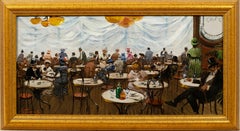 Vintage French Impressionist Paris Cafe Signed Interior Scene Framed Painting