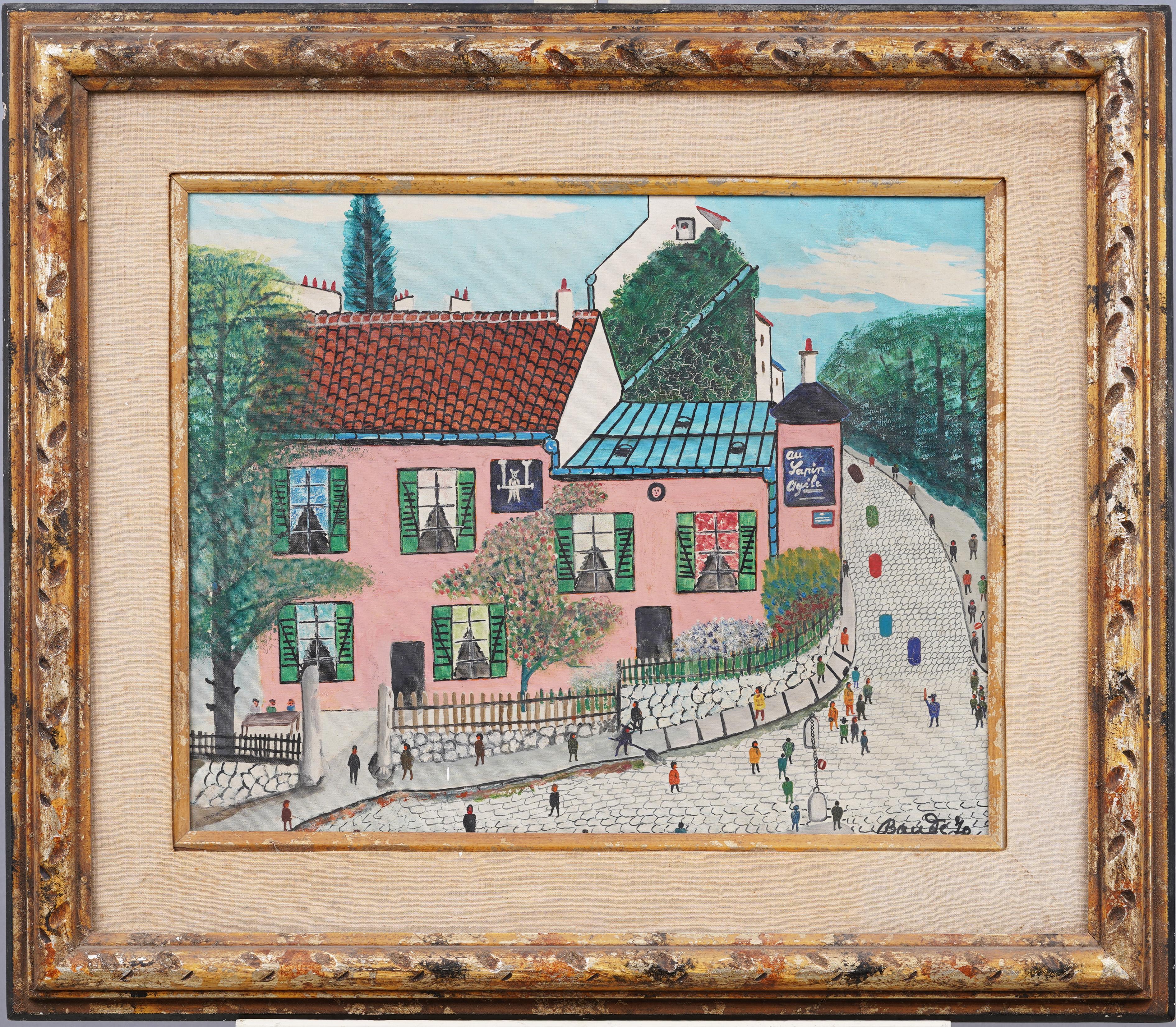 Vintage Impressionista francese firmato Scena di strada a Parigi Pittura ad olio originale - Painting di Unknown