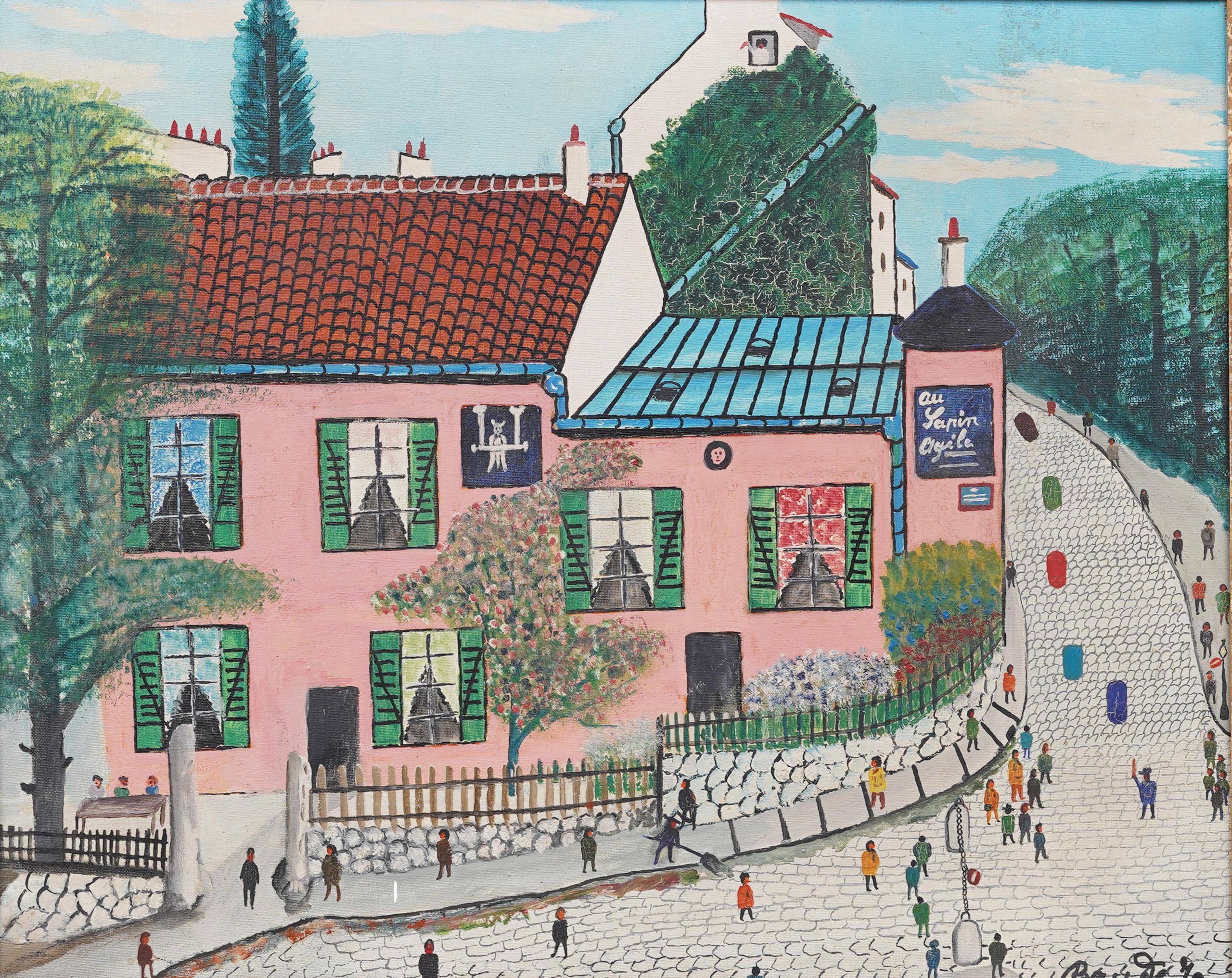 Vintage Impressionista francese firmato Scena di strada a Parigi Pittura ad olio originale - Painting Impressionismo di Unknown