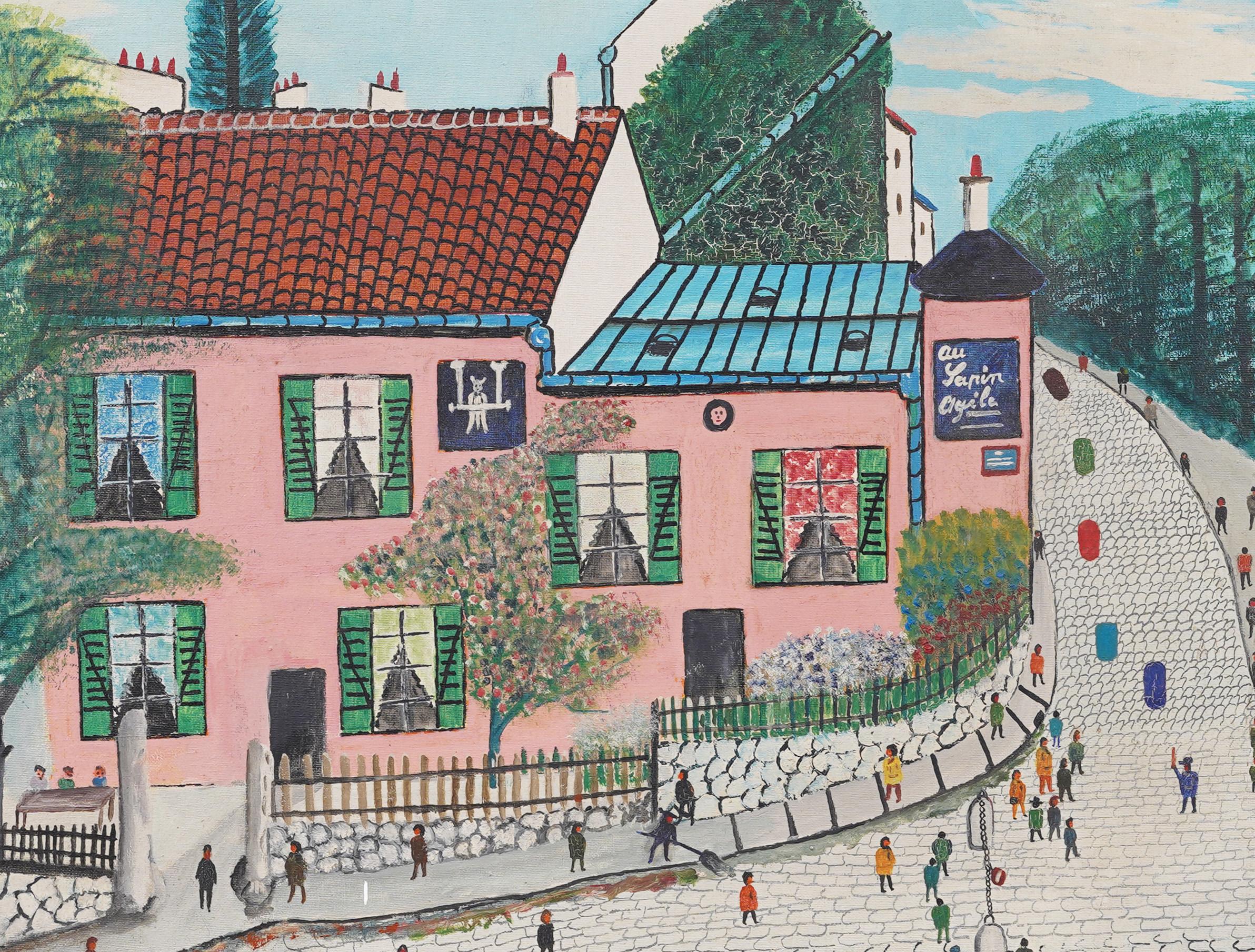 Vintage Impressionista francese firmato Scena di strada a Parigi Pittura ad olio originale 1
