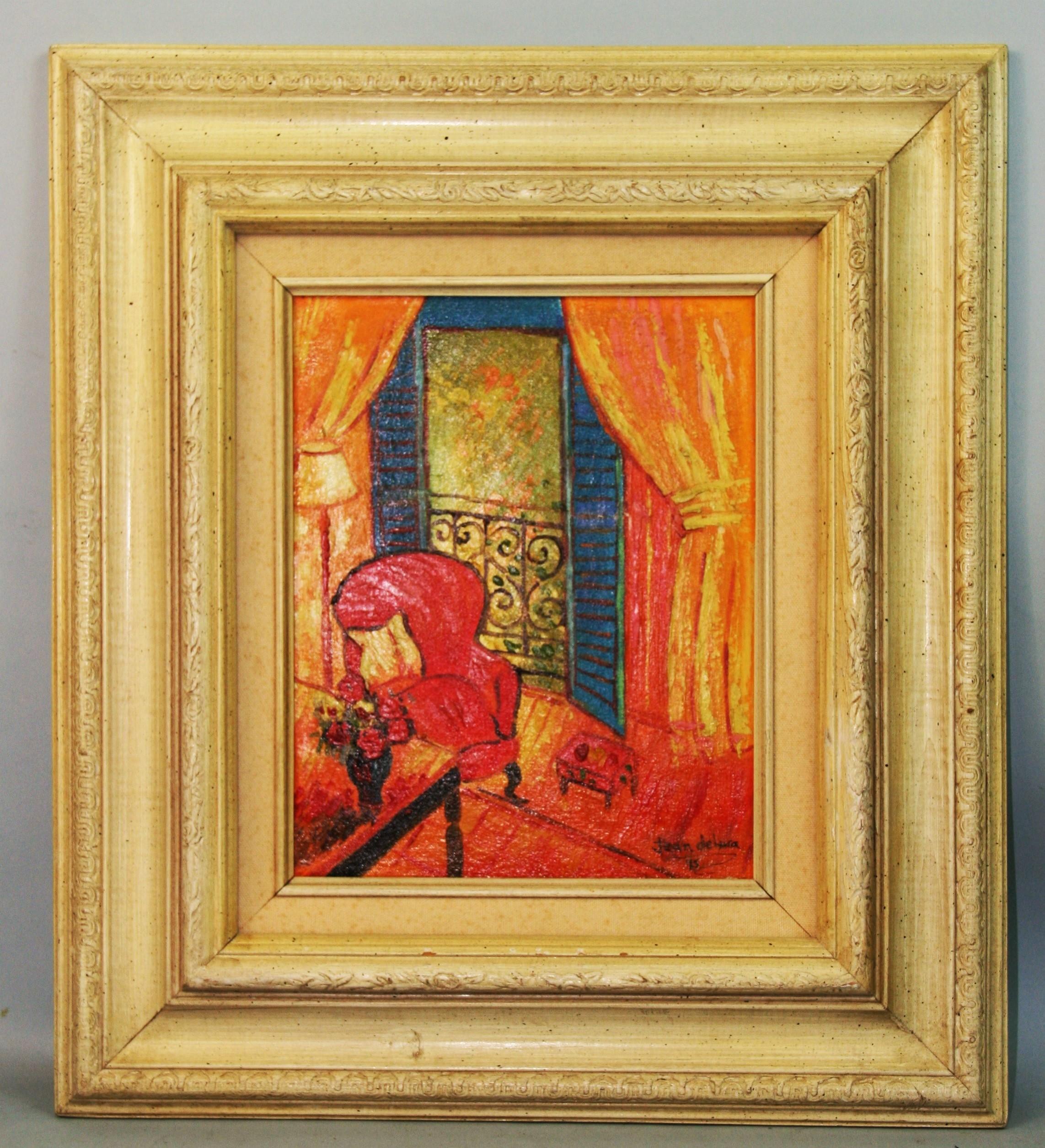 Vintage French Interior View Room Setting 1975 - Painting by Unknown