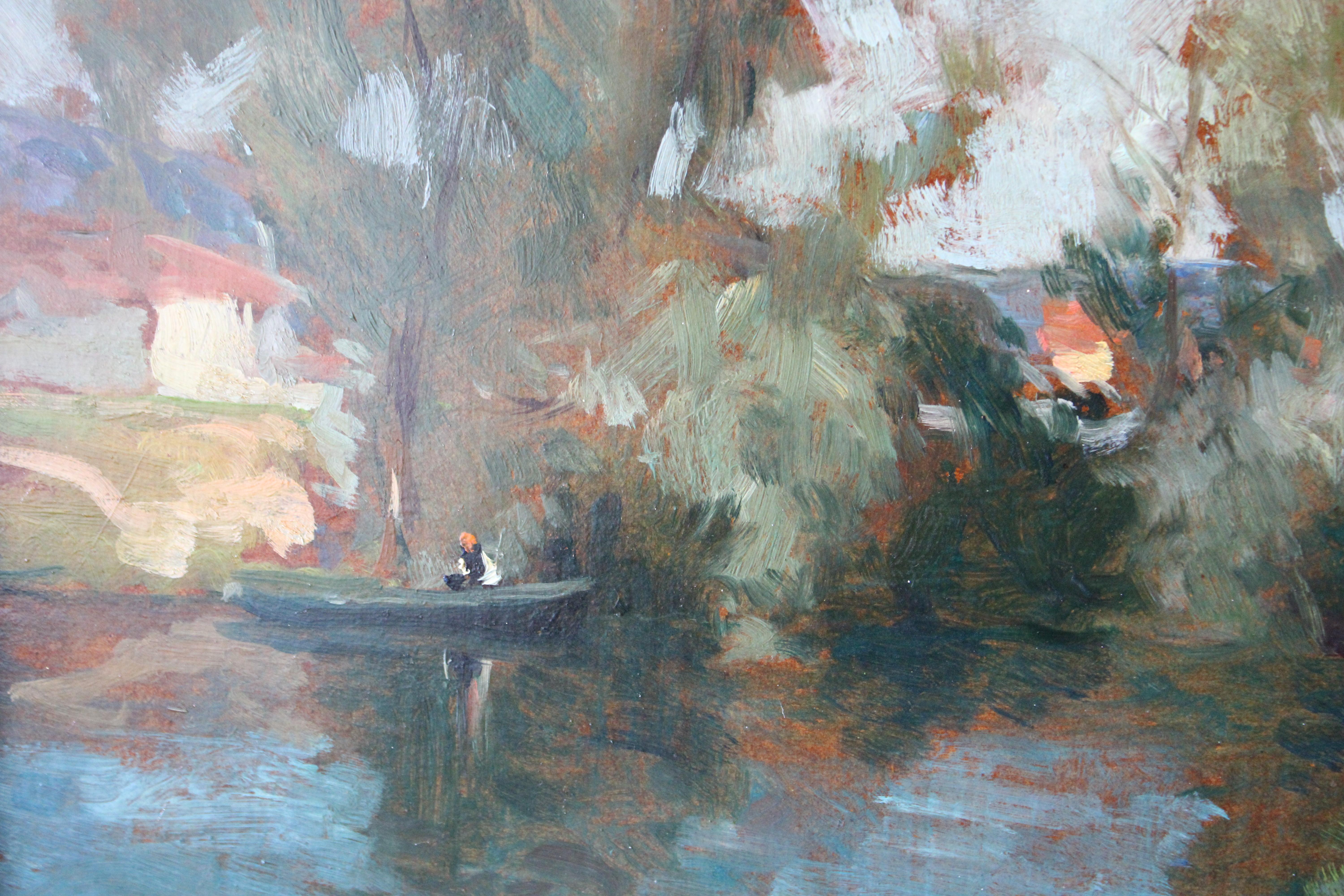 Vintage Französisch Landschaft Ölgemälde, Mitte des Jahrhunderts impressionistischen Ölgemälde (Braun), Landscape Painting, von Unknown