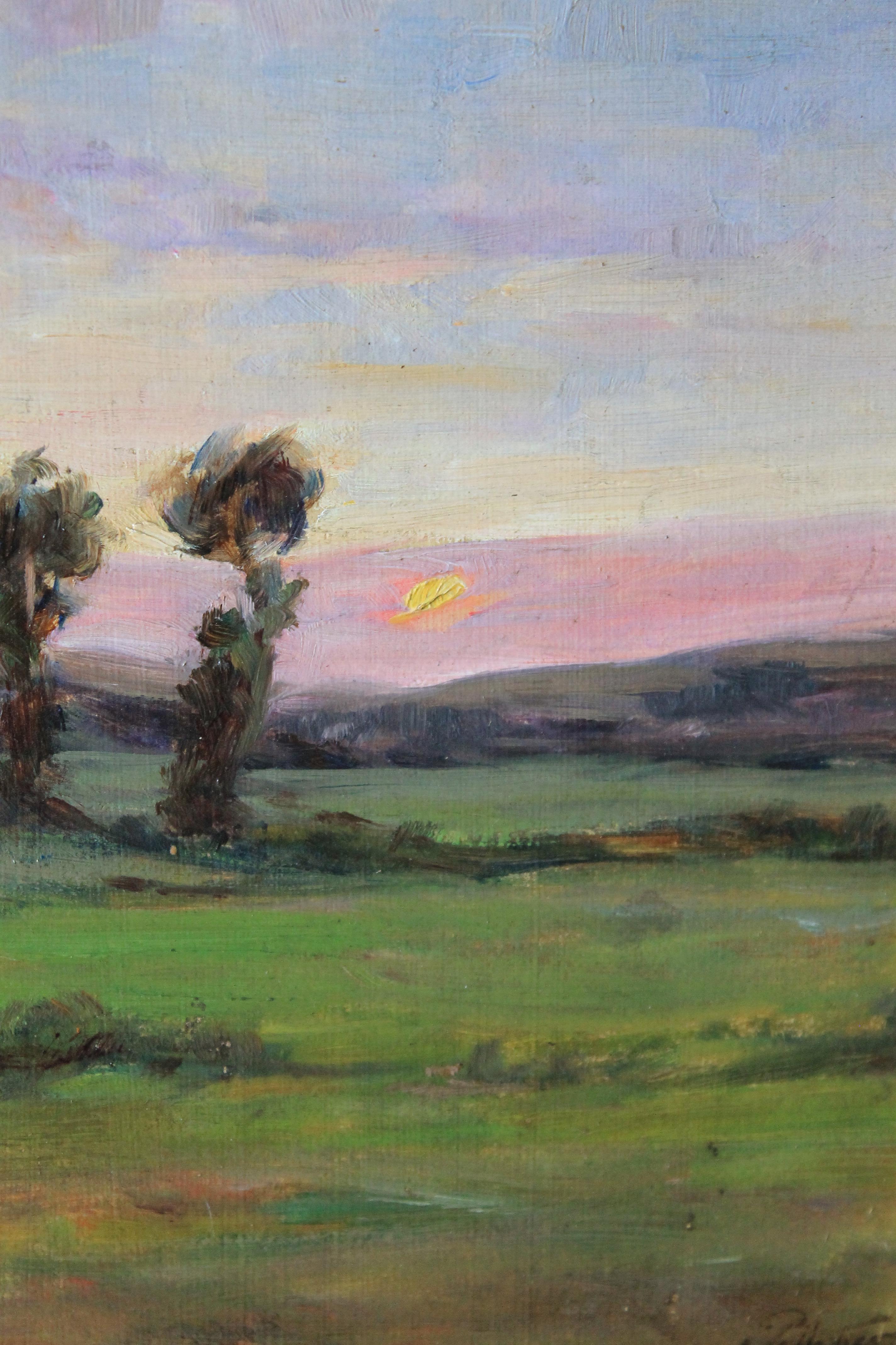 Vintage French Landscape oil painting of the French countryside in a gold frame 2