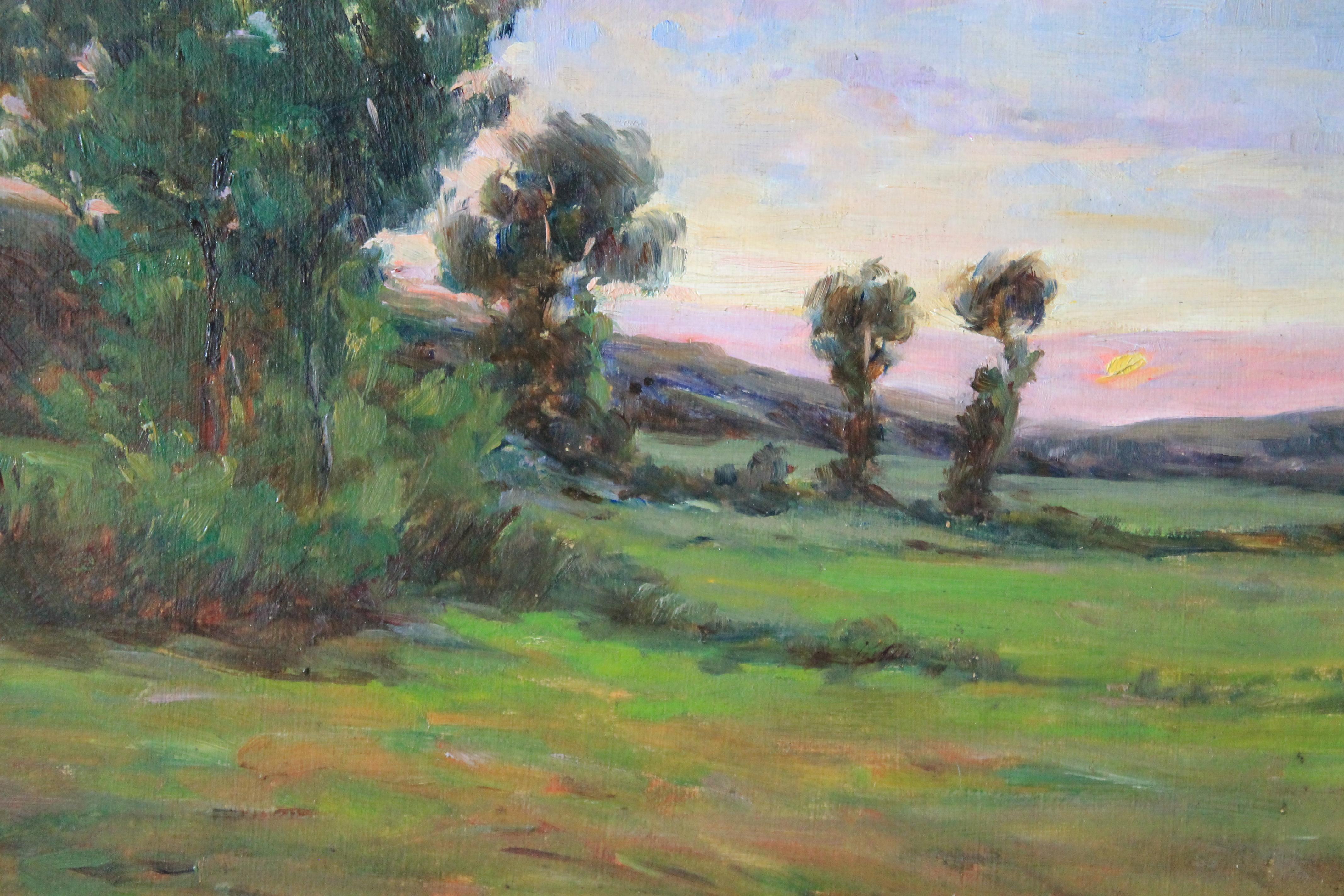 Vintage French Landscape oil painting of the French countryside in a gold frame 3