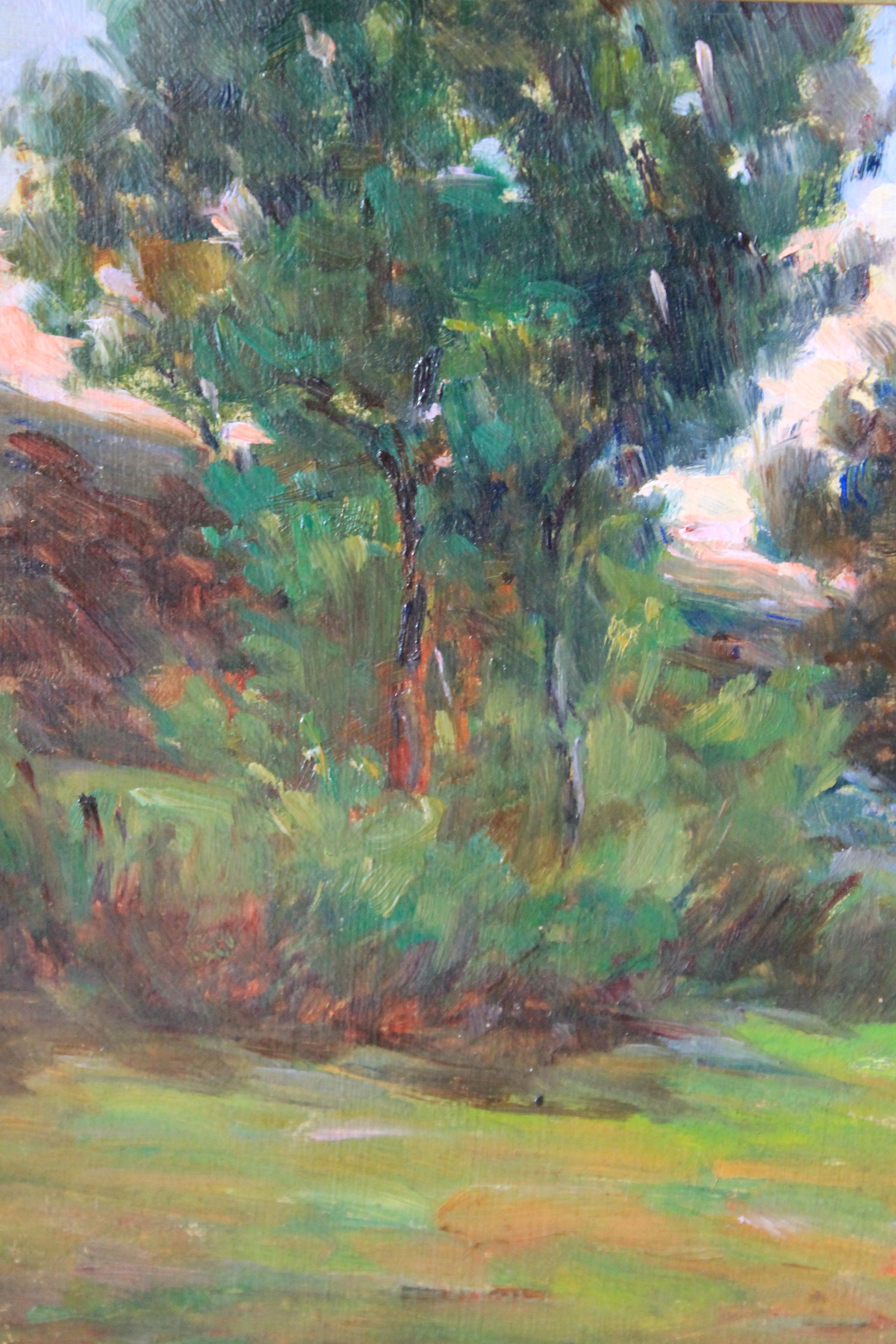 Vintage French Landscape oil painting of the French countryside in a gold frame 4