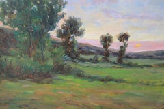 Vintage French Landscape oil painting of the French countryside in a gold frame