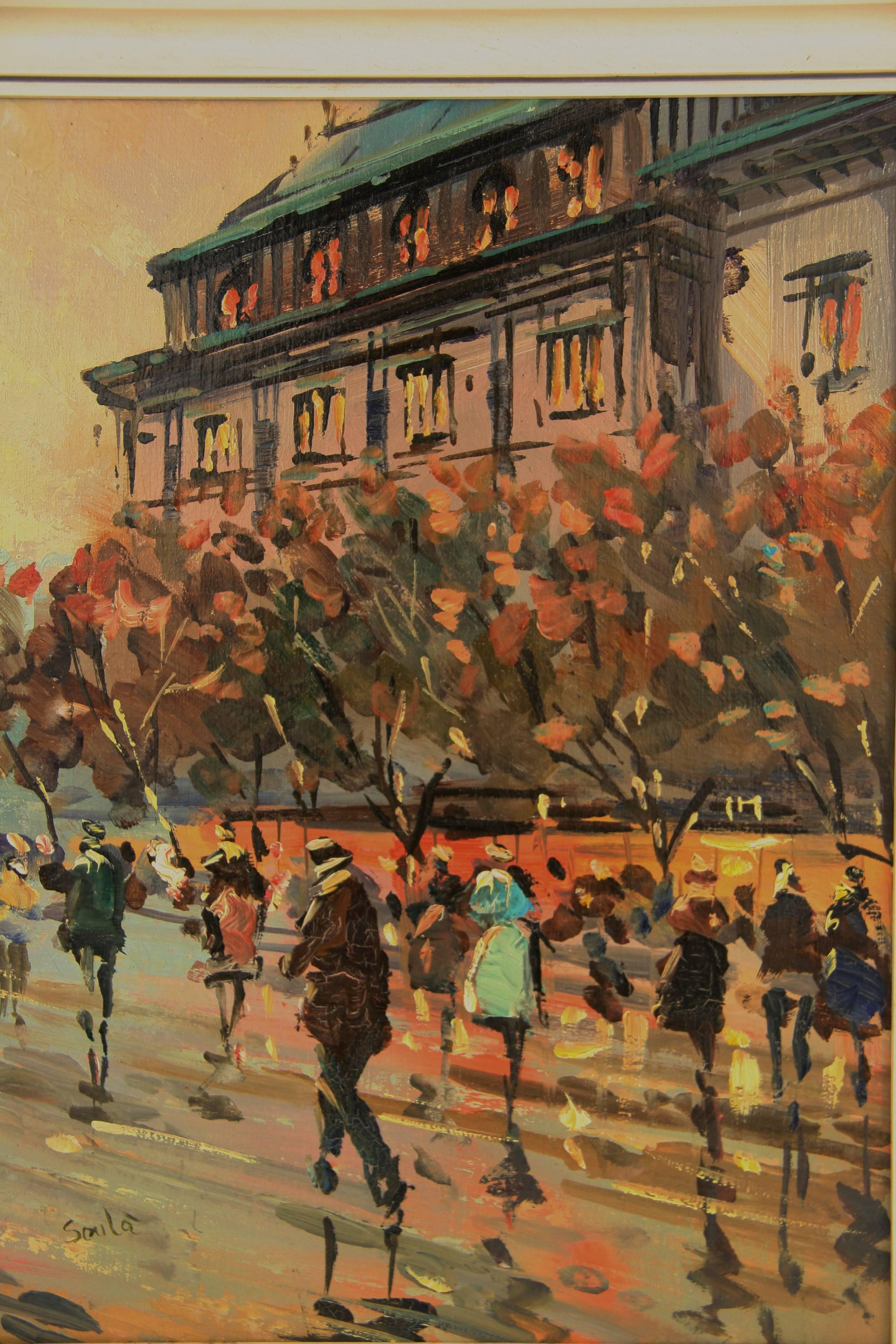 Modernista francés vintage  Escena callejera / Paisaje urbano impresionista de París - Painting de Unknown