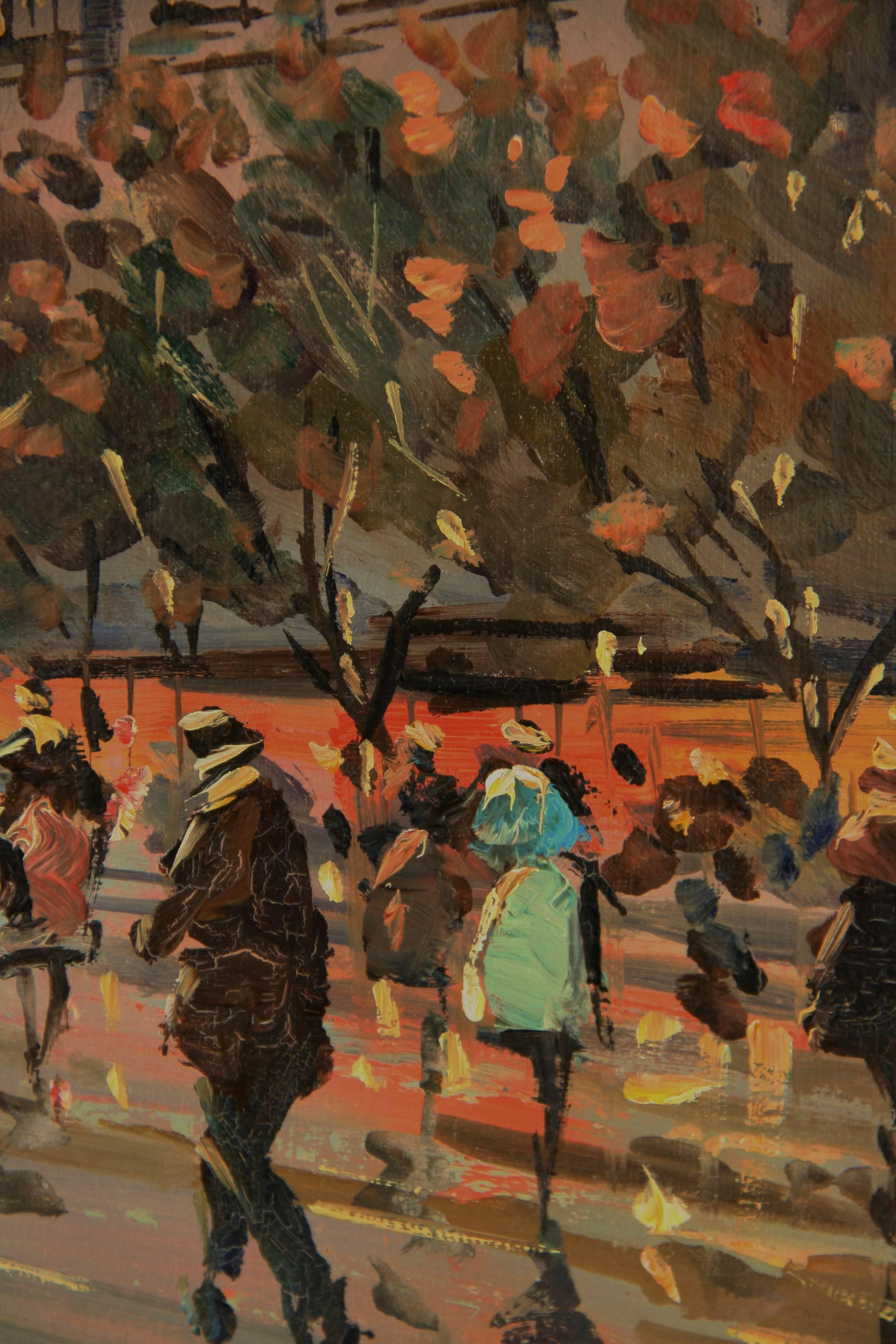 Modernista francés vintage  Escena callejera / Paisaje urbano impresionista de París - Landscape Painting Marrón de Unknown