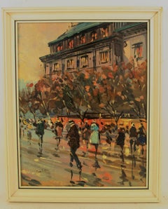 Vintage French Modernist  Impressionist Paris Street Scene / Cityscape