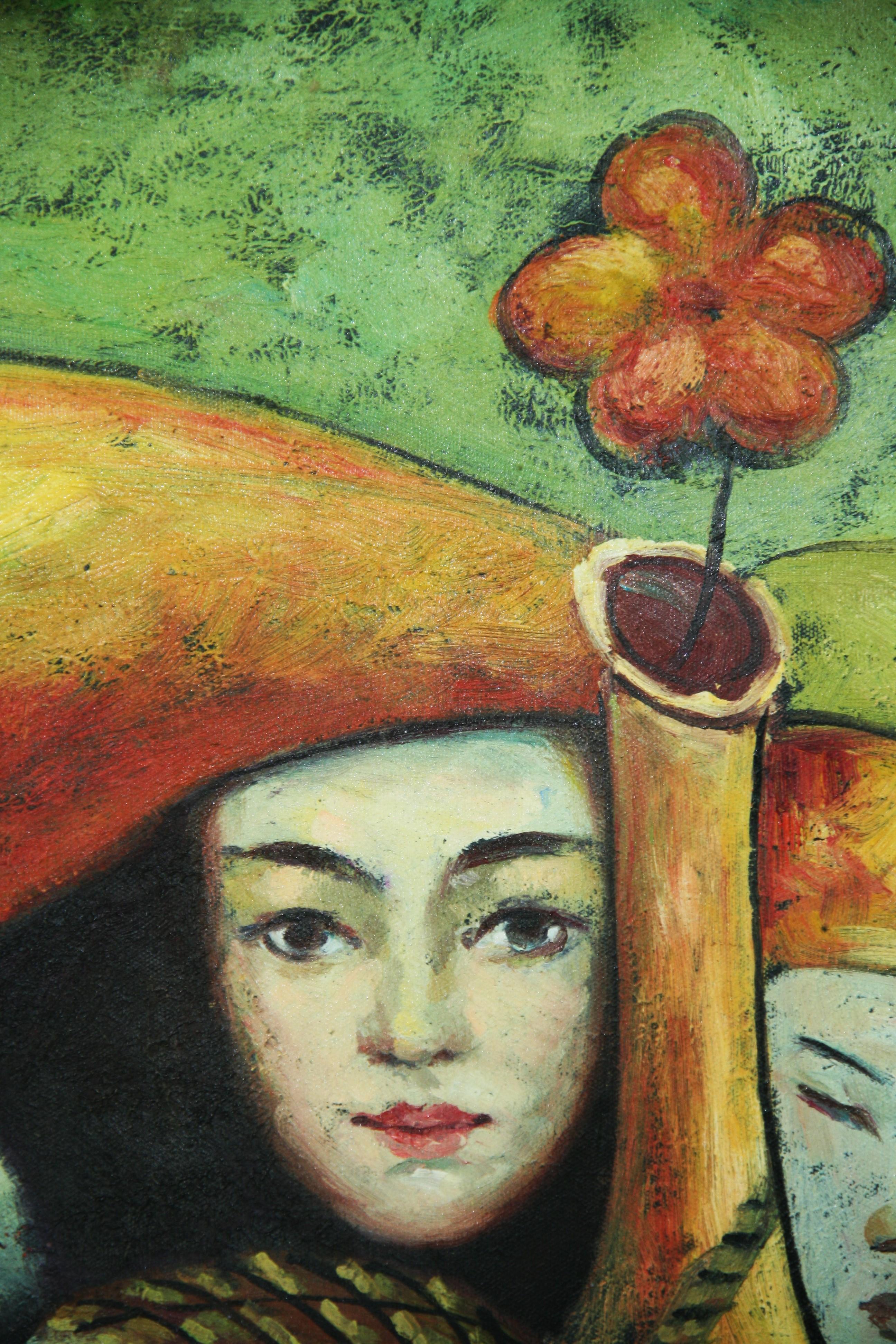 Vintage francese modernista  Pittura a olio  