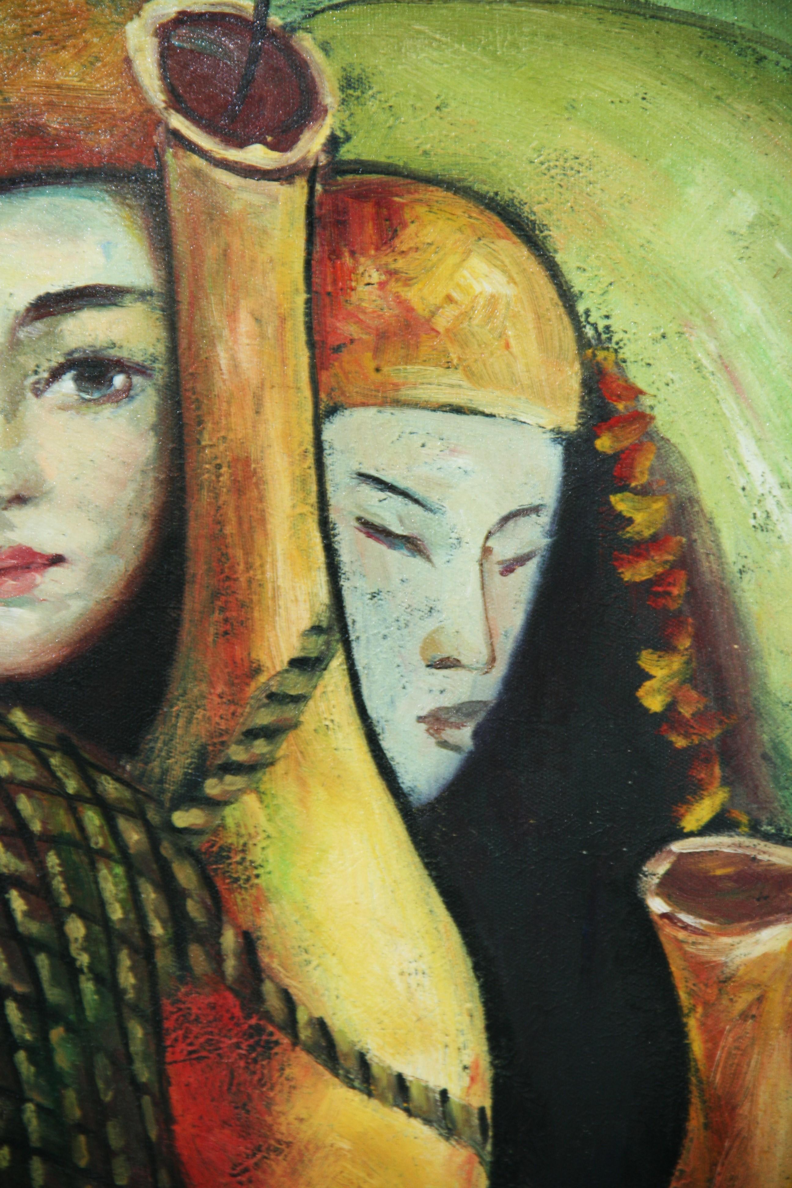 Vintage francese modernista  Pittura a olio  