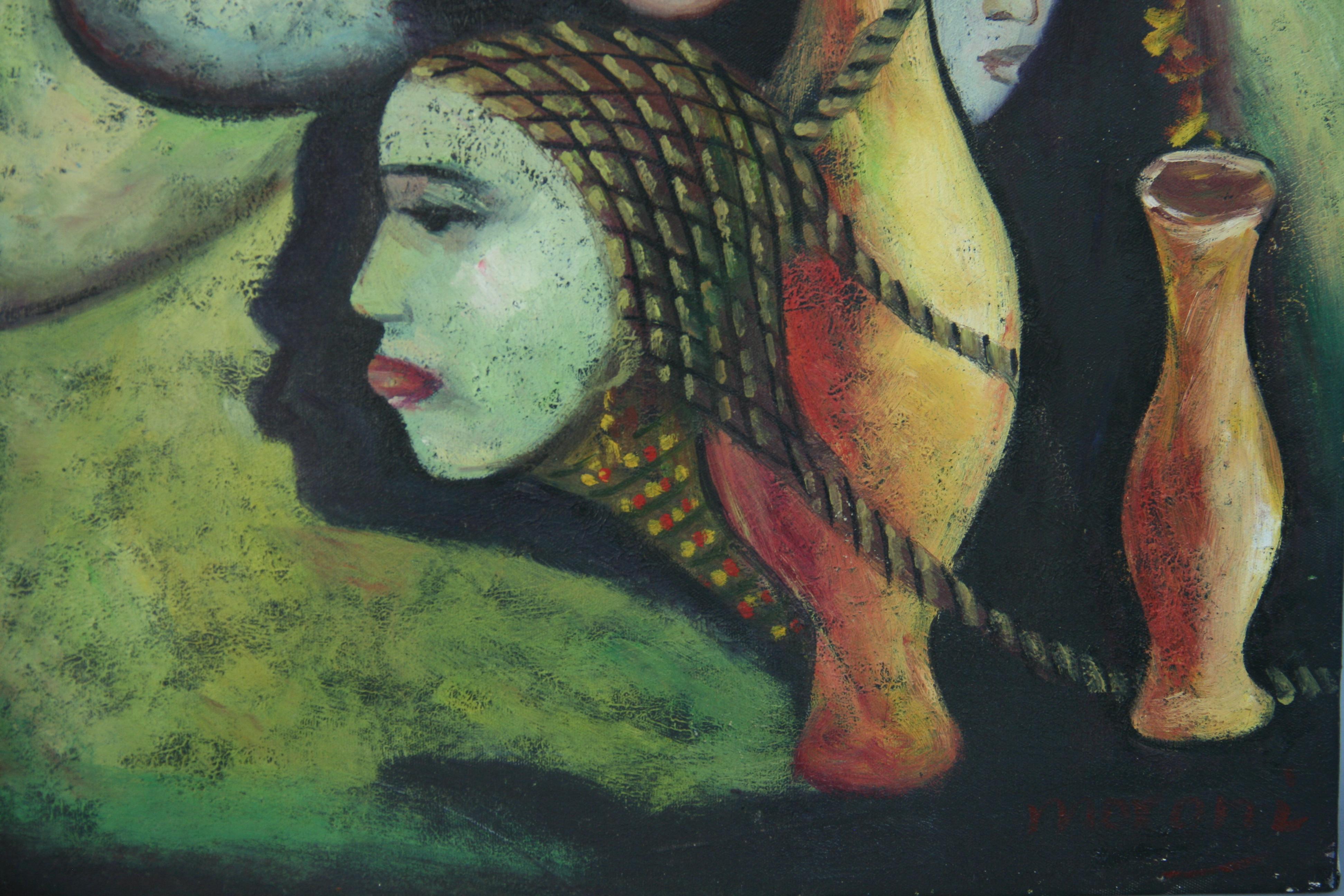 Vintage francese modernista  Pittura a olio  
