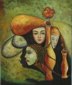 Vintage French Modernist  Oil Painting  "Women of the World"