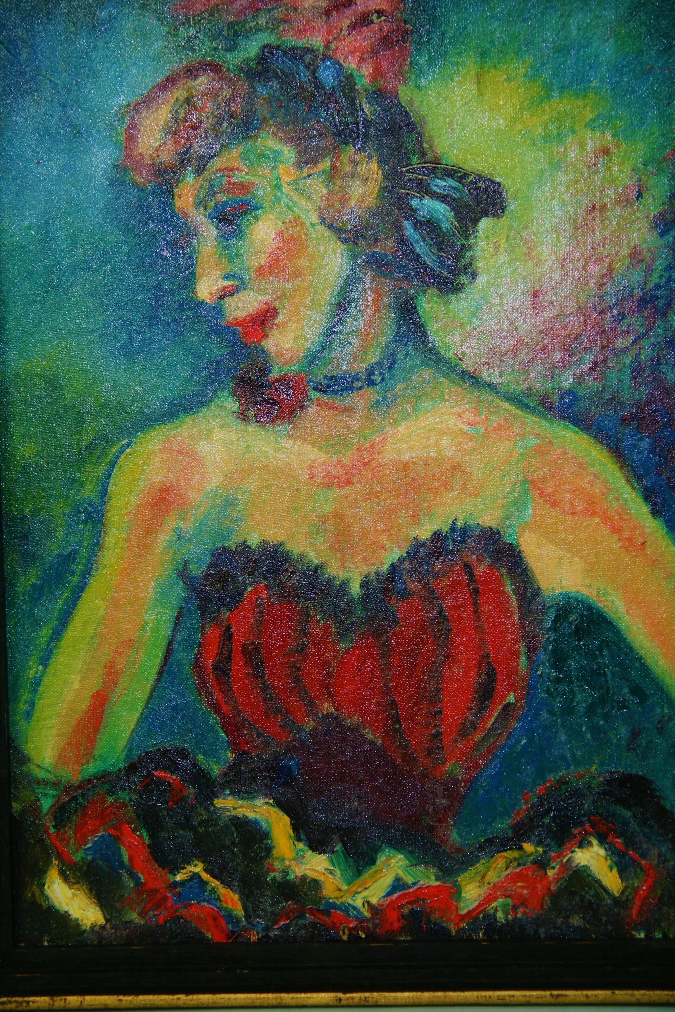 Unknown Figurative Painting - Vintage French Parisian Can Can Dancer 1945