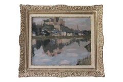 Vintage French Post-Impressionist Landscape Painting, Paris River Seine