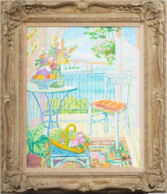 Quadro d'epoca della Costa Azzurra Fauvist Tropicale Patio Mediterraneo Vista Mare