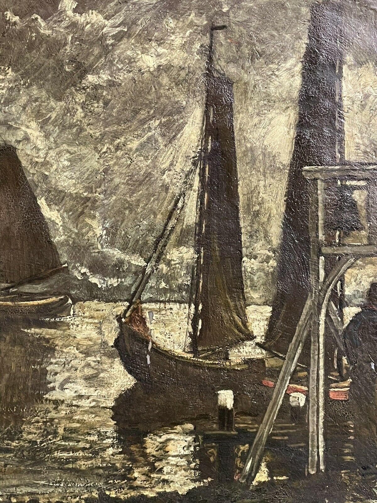 VINTAGE-Franzose, französisch IGNED OIL - FISHERMEN-HATTEN VON HARBOUR - SIGNED & FRAMED im Angebot 1