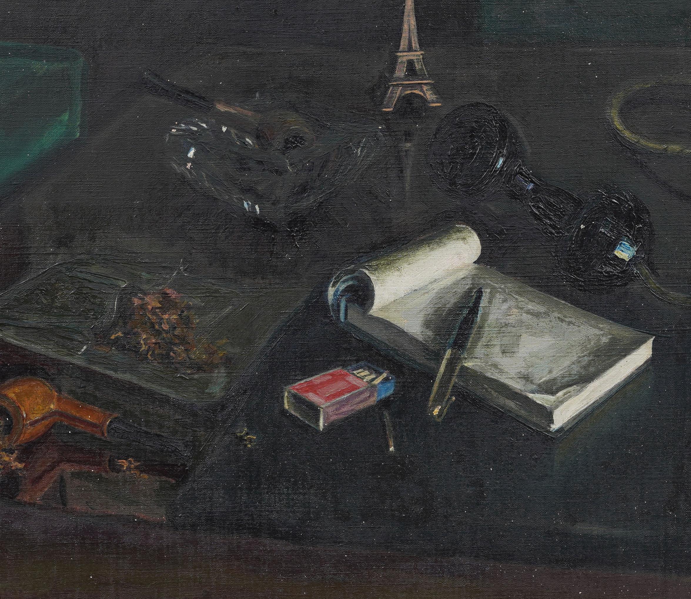 Vintage French Surrealist Still Life Eiffel Tower Realist Paris Modern Painting For Sale 2