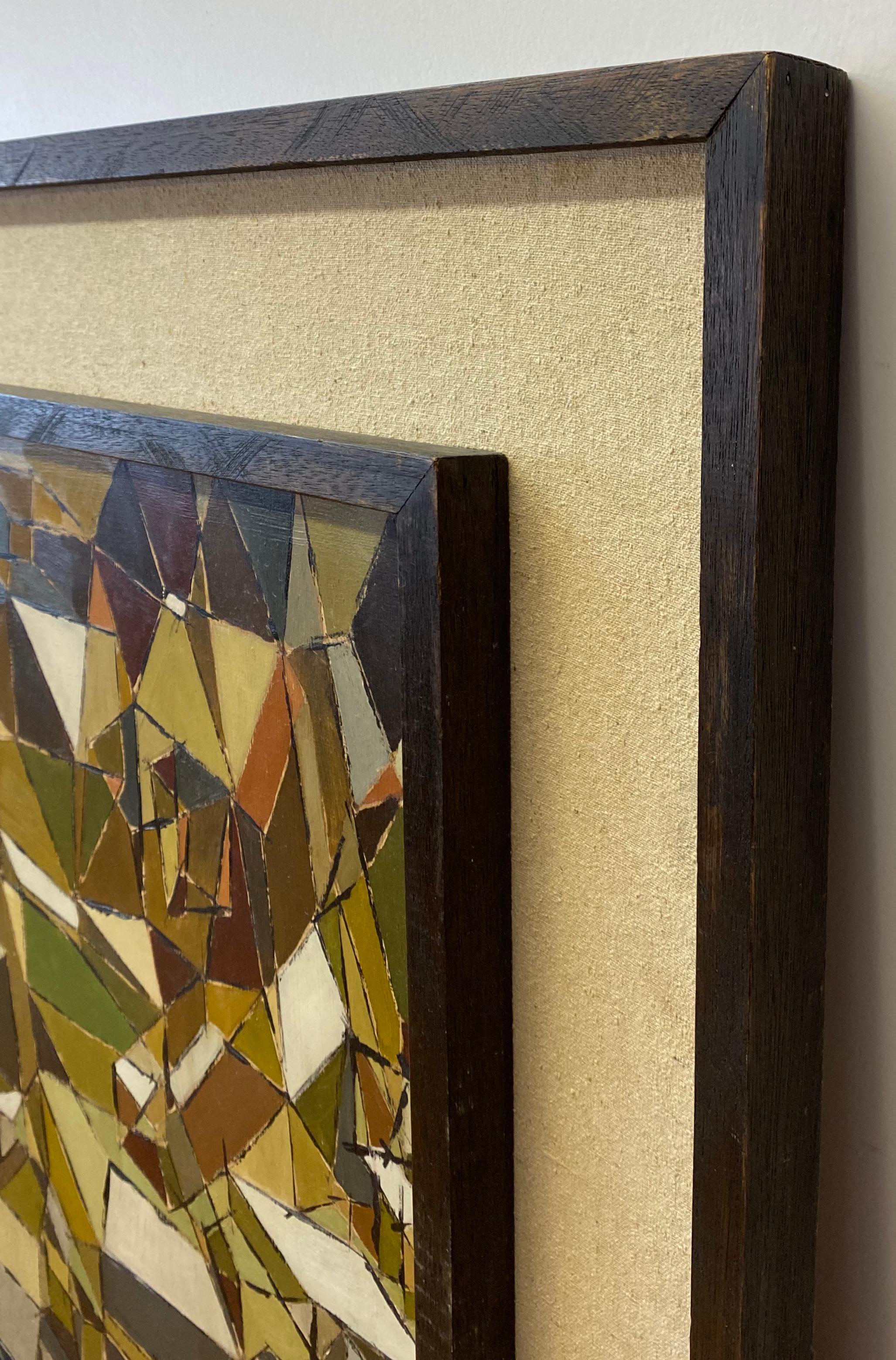 Vintage Geometric Abstract Oil Painting by Bennett C.1961 7