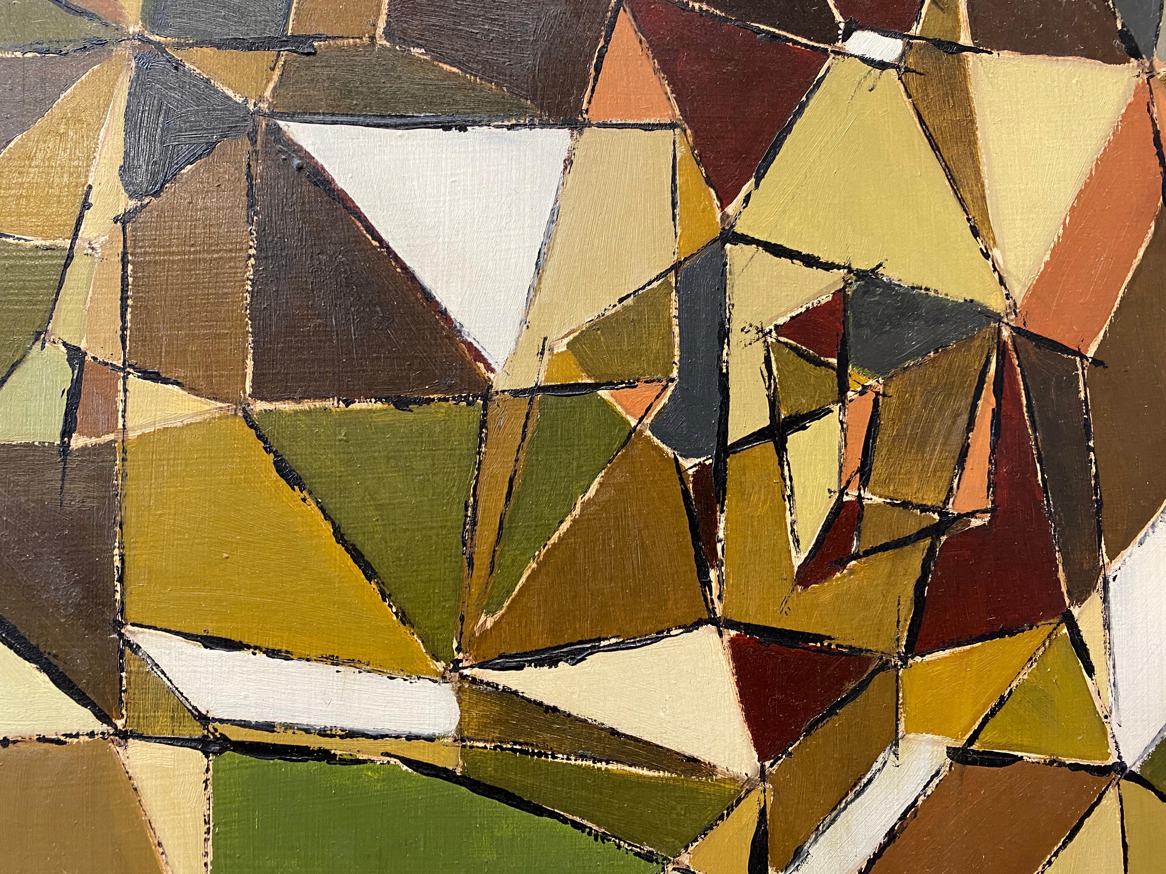 Vintage Geometric Abstract Oil Painting by Bennett C.1961 3