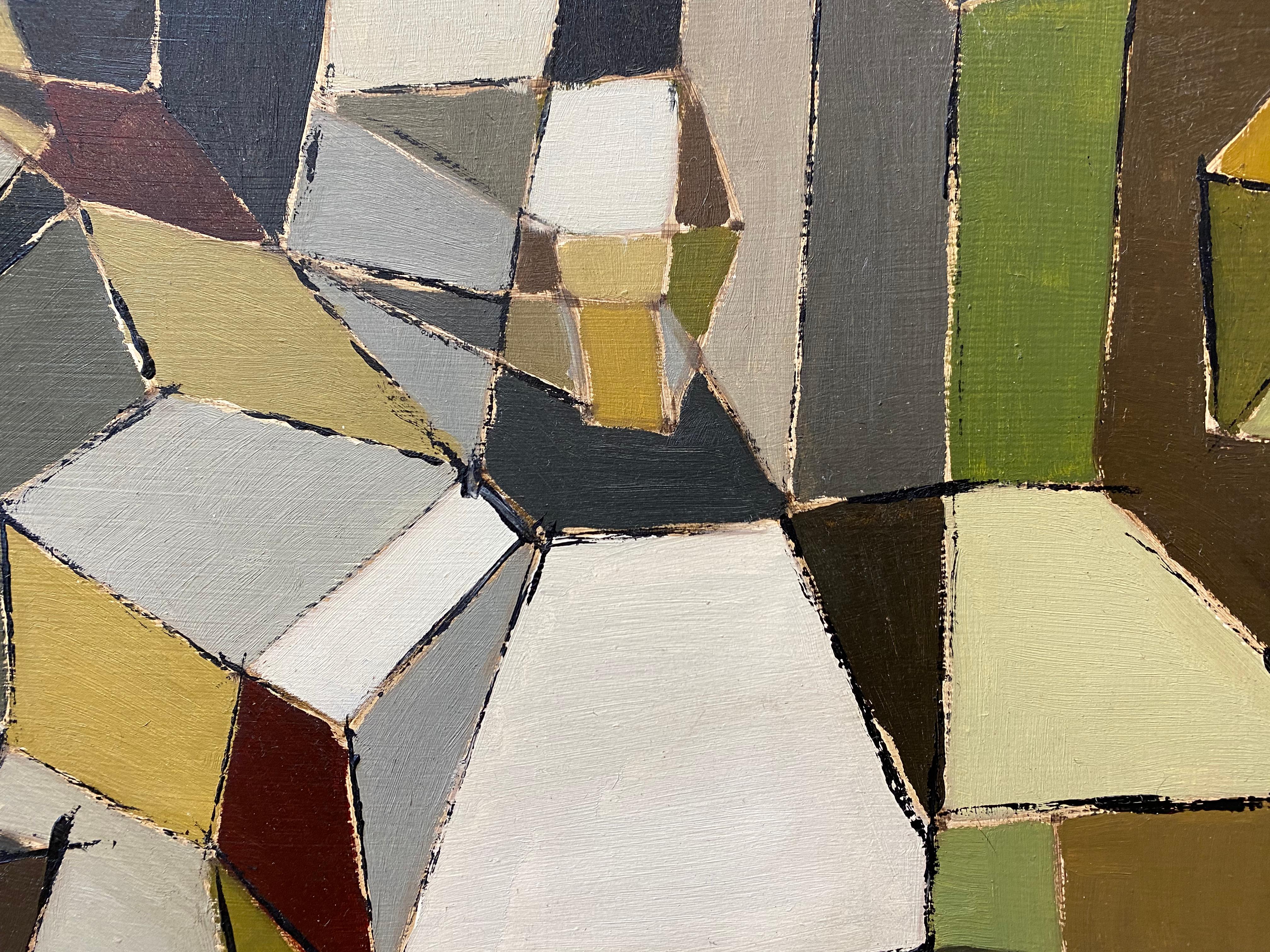 Vintage Geometric Abstract Oil Painting by Bennett C.1961 4
