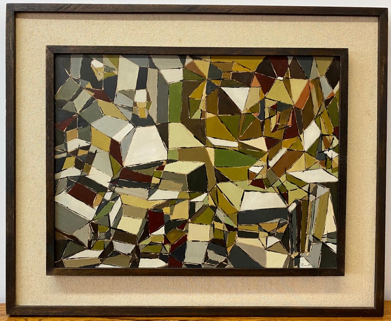 Unknown Abstract Painting - Vintage Geometric Abstract Oil Painting by Bennett C.1961
